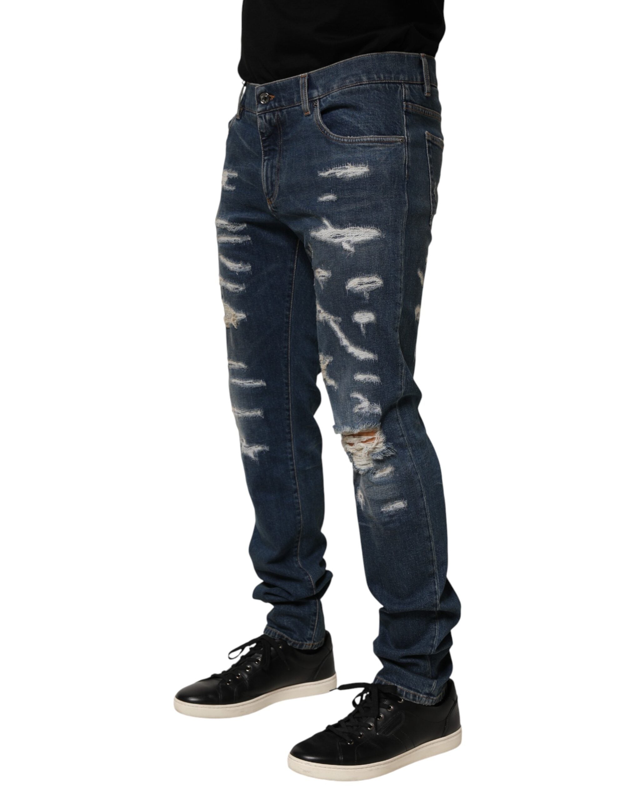 Dolce & Gabbana Blue Distressed Cotton Jeans for Men-3