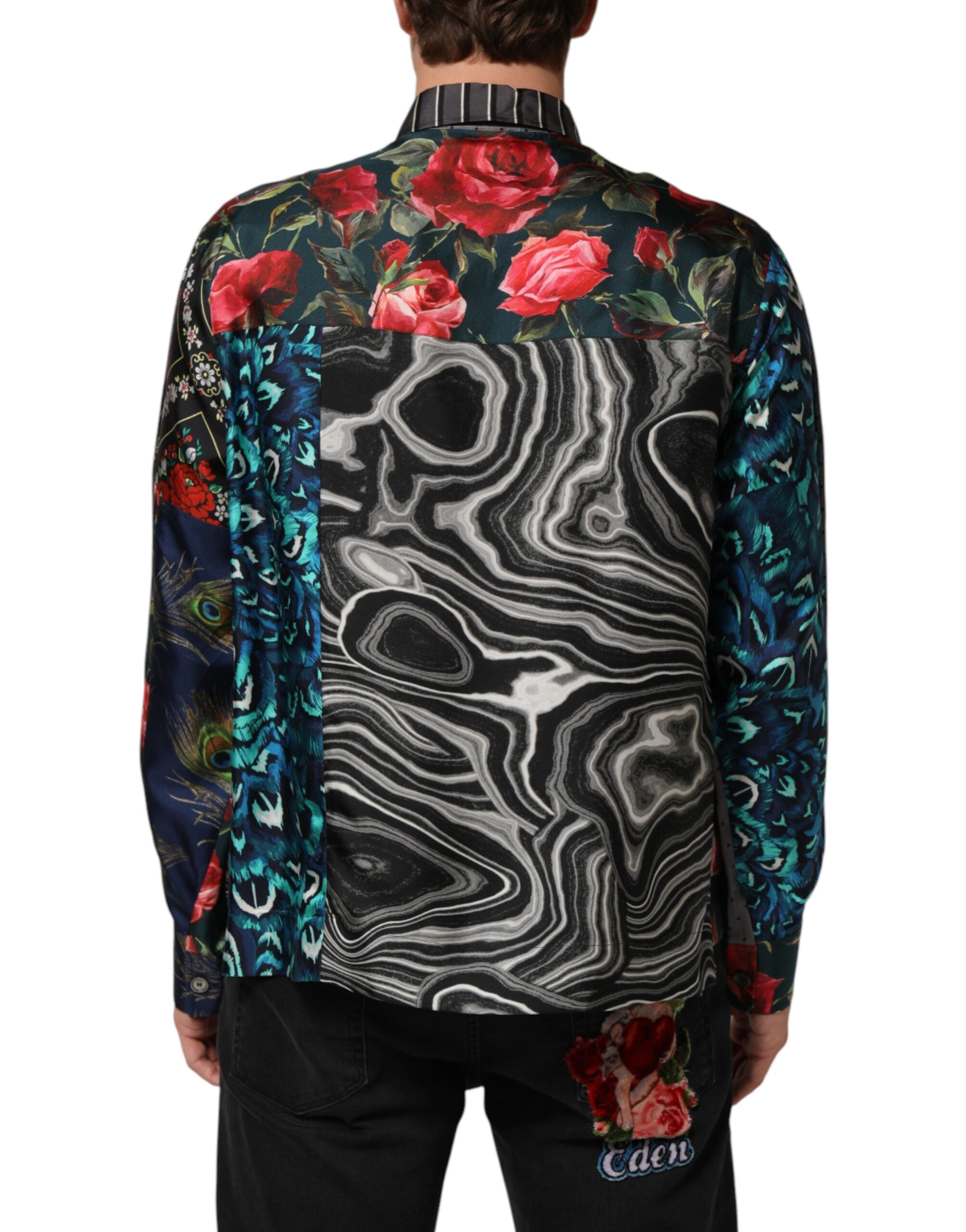 Dolce & Gabbana long-sleeved silk shirt in a multicolor patchwork design-4