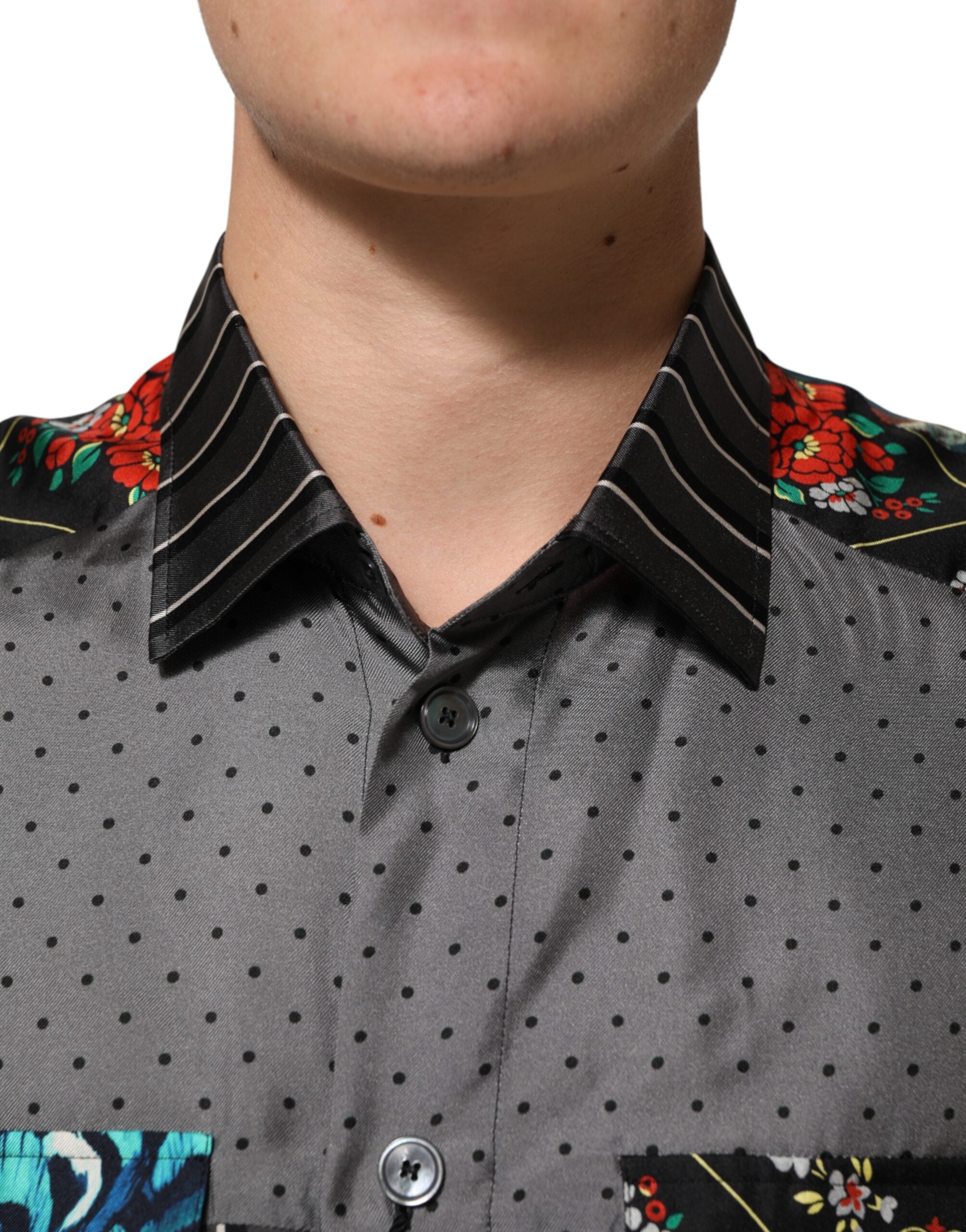 Dolce & Gabbana long-sleeved silk shirt in a multicolor patchwork design-5