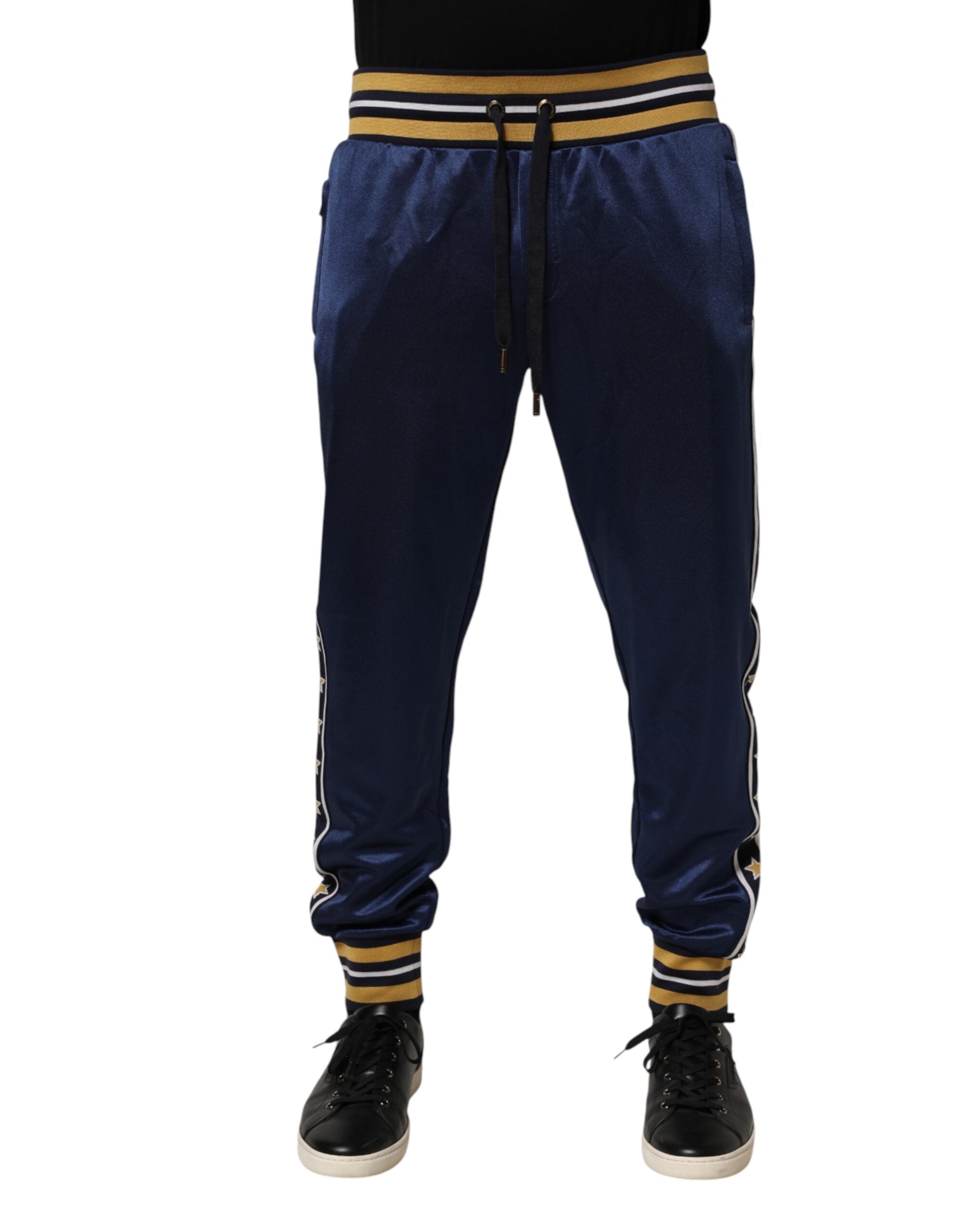 Dolce & Gabbana Blue Nylon Jogging Pants with Mid-Waist Cut-1