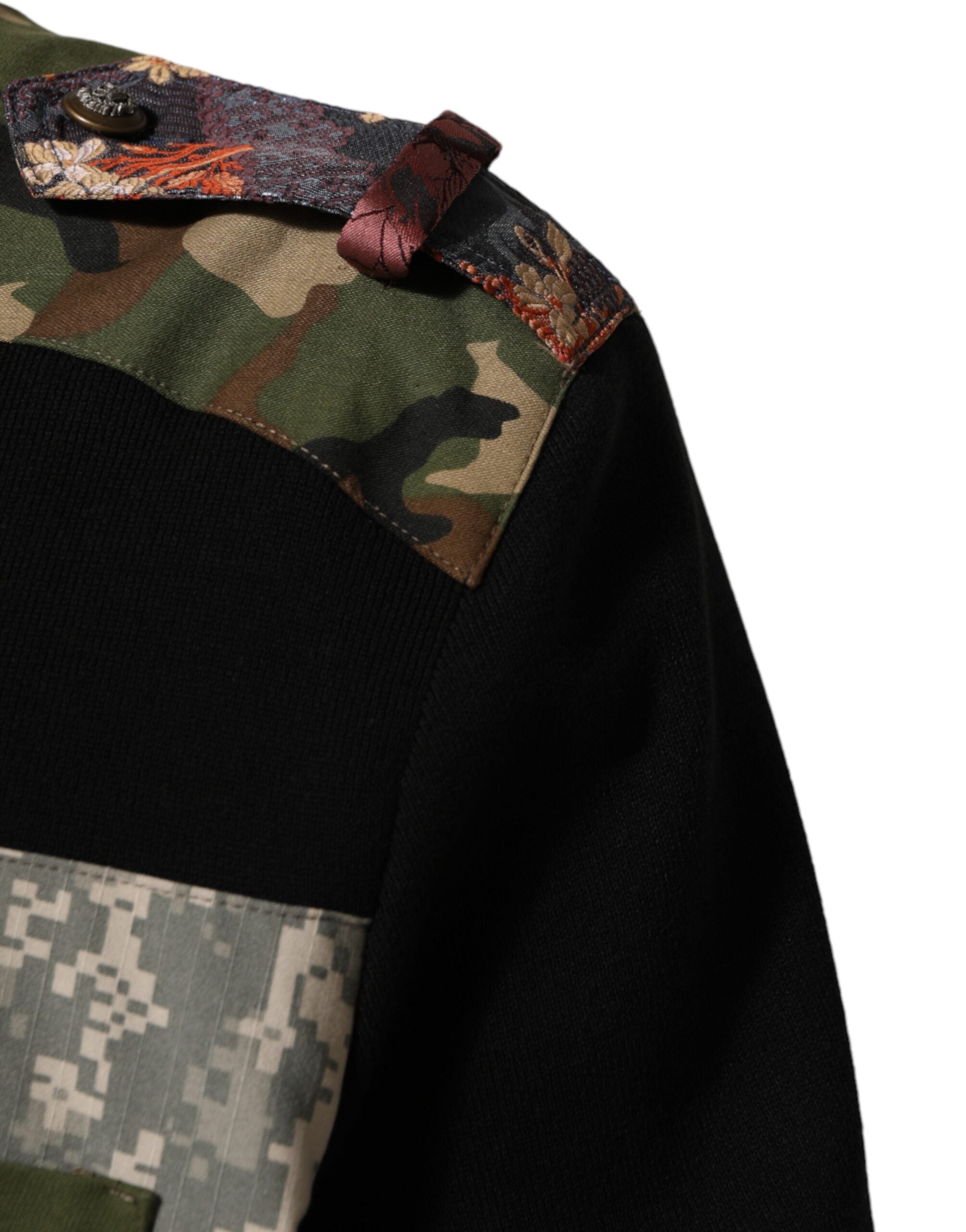 Dolce & Gabbana Schwarzer Patchwork-Pullover mit Rundhalsausschnitt-6