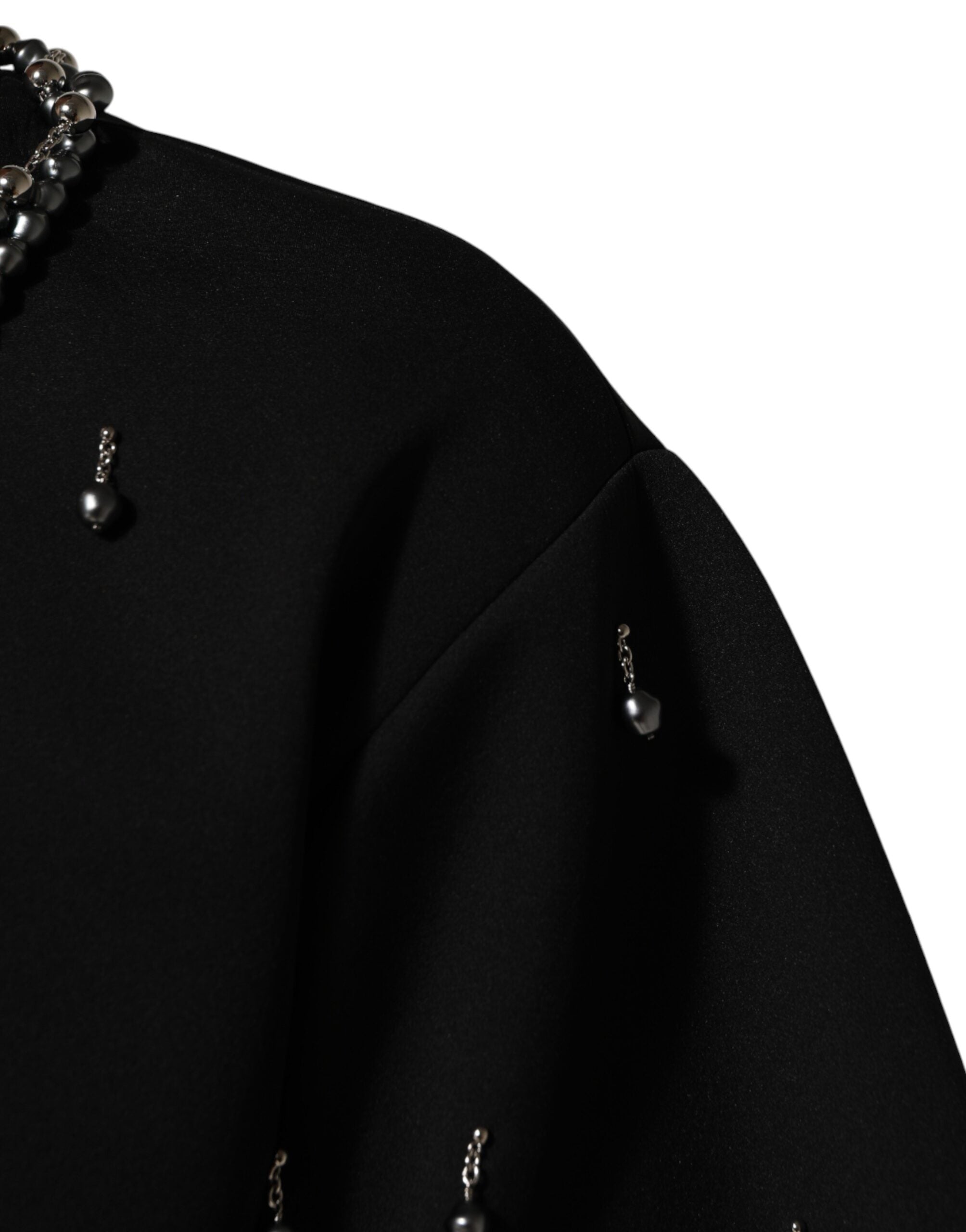 Camiseta negra de poliéster con cuello adornado de Dolce & Gabbana-6