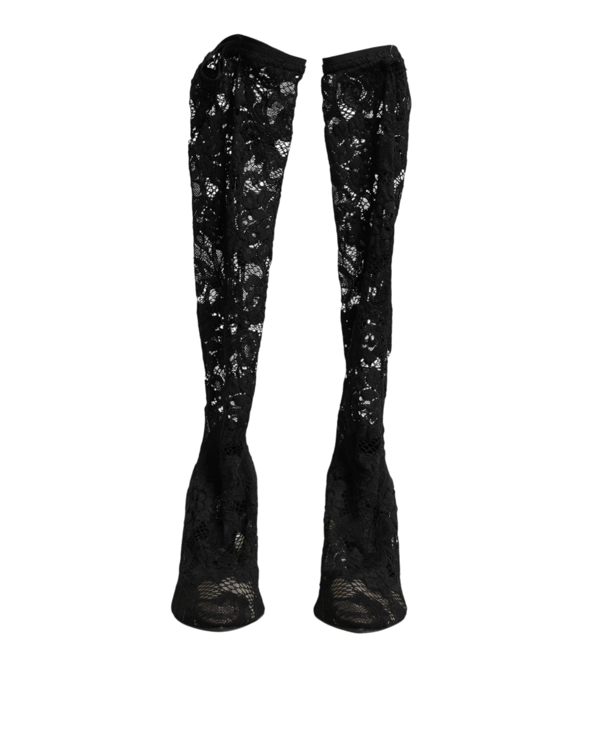 Dolce & Gabbana Black Taormina lace-up boots with sock-like texture-2