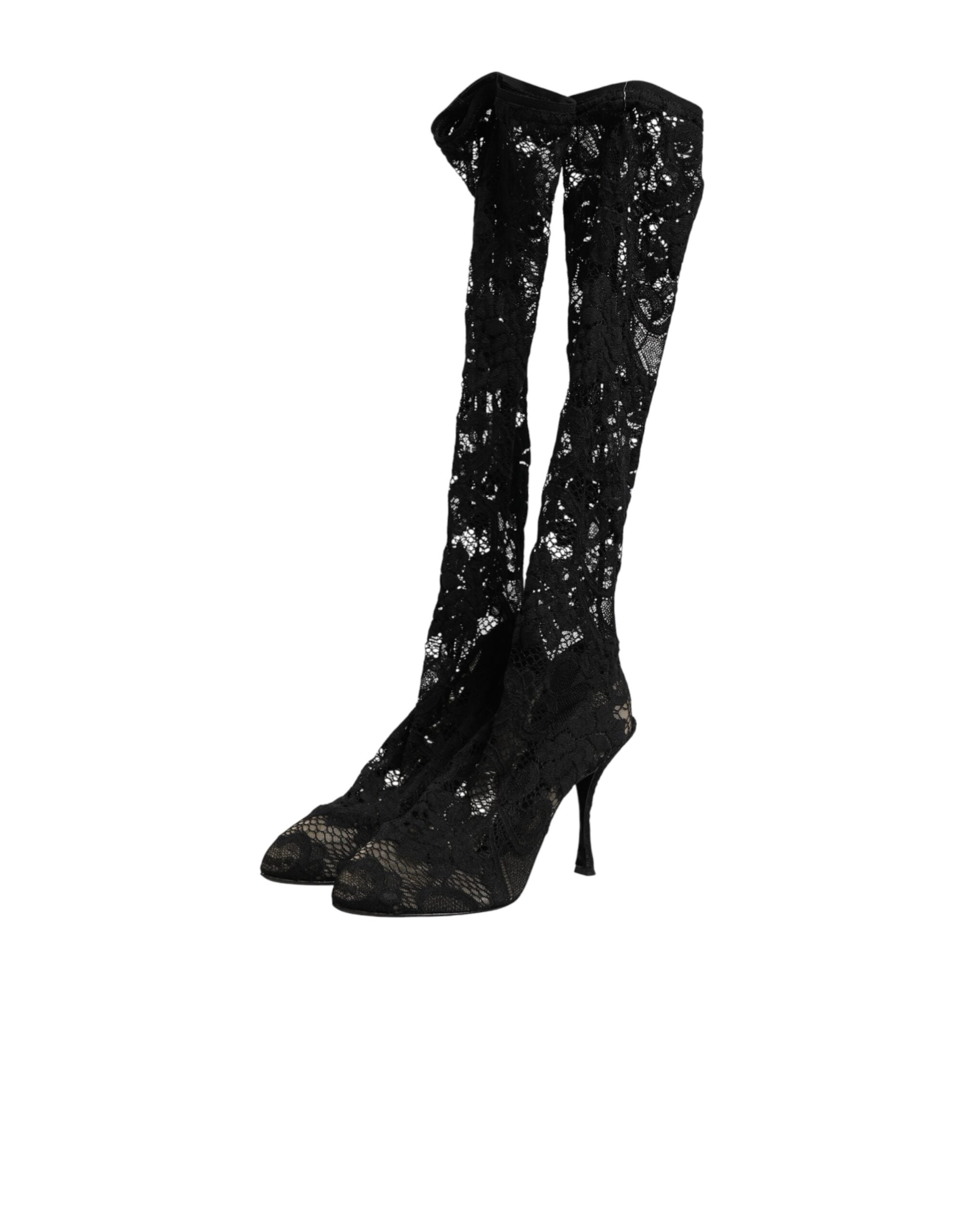 Dolce & Gabbana Black Taormina lace-up boots with sock-like texture-4