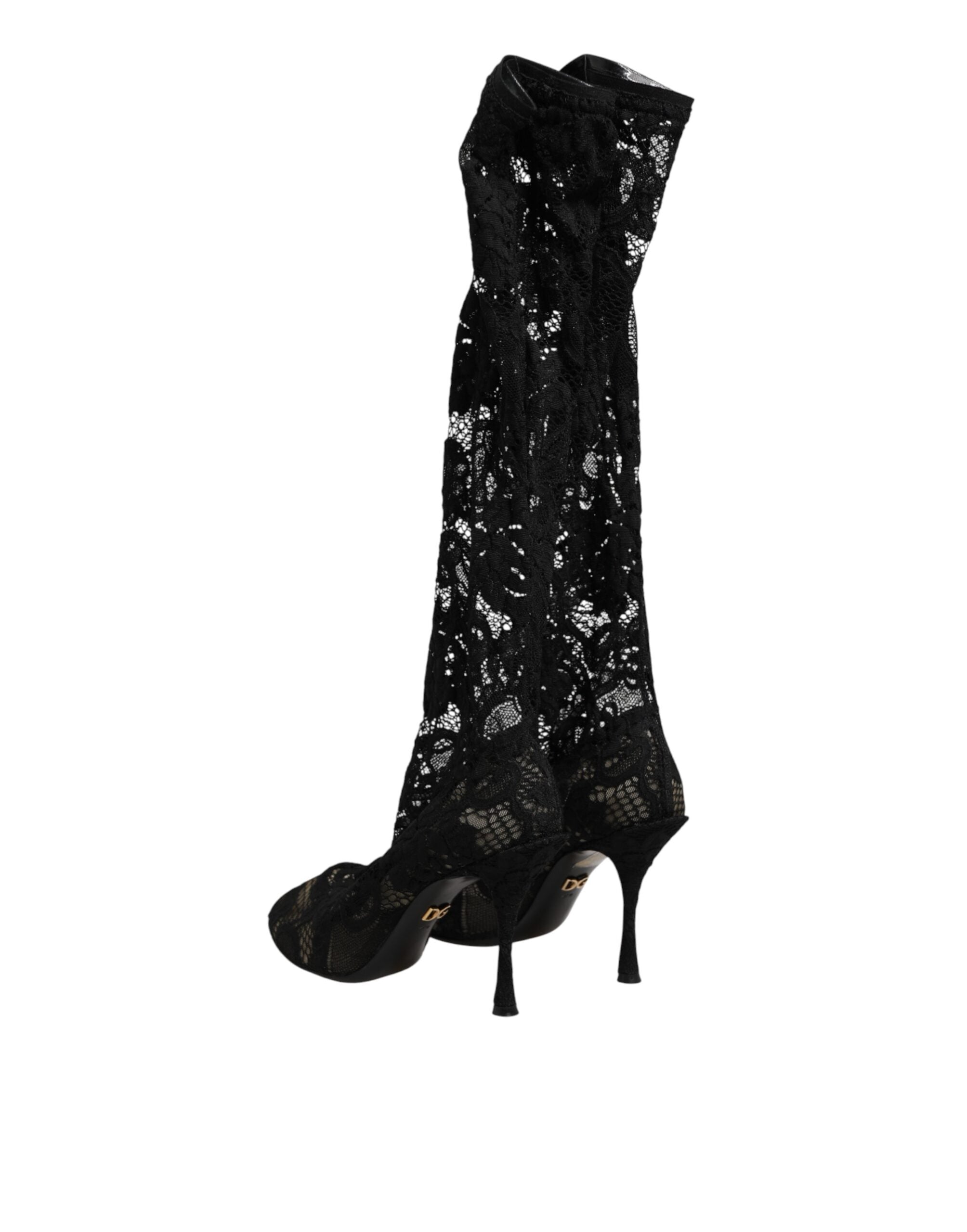 Dolce & Gabbana Black Taormina lace-up boots with sock-like texture-5