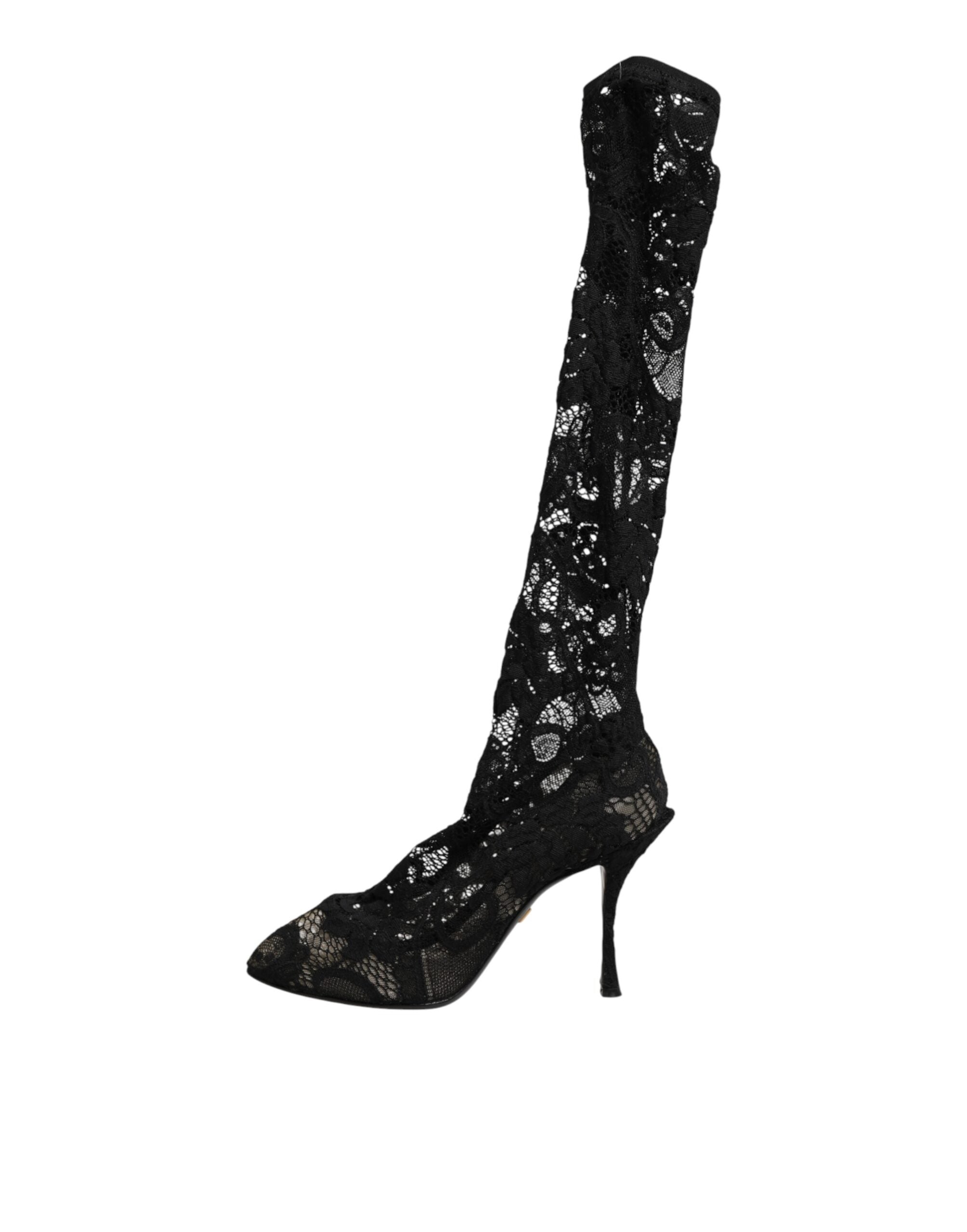 Dolce & Gabbana Black Taormina lace-up boots with sock-like texture-6