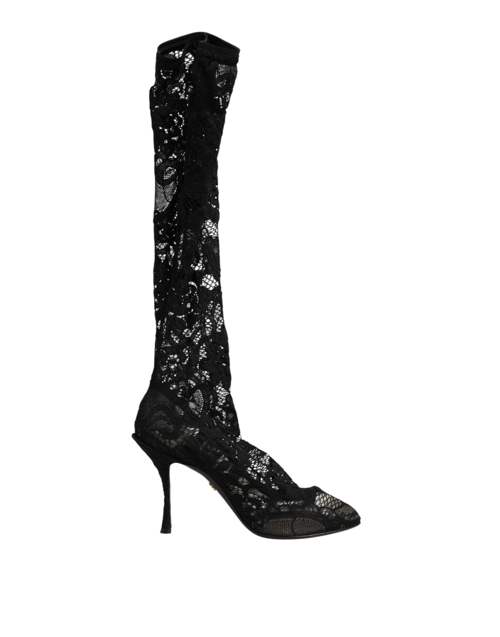 Dolce & Gabbana Black Taormina lace-up boots with sock-like texture-7