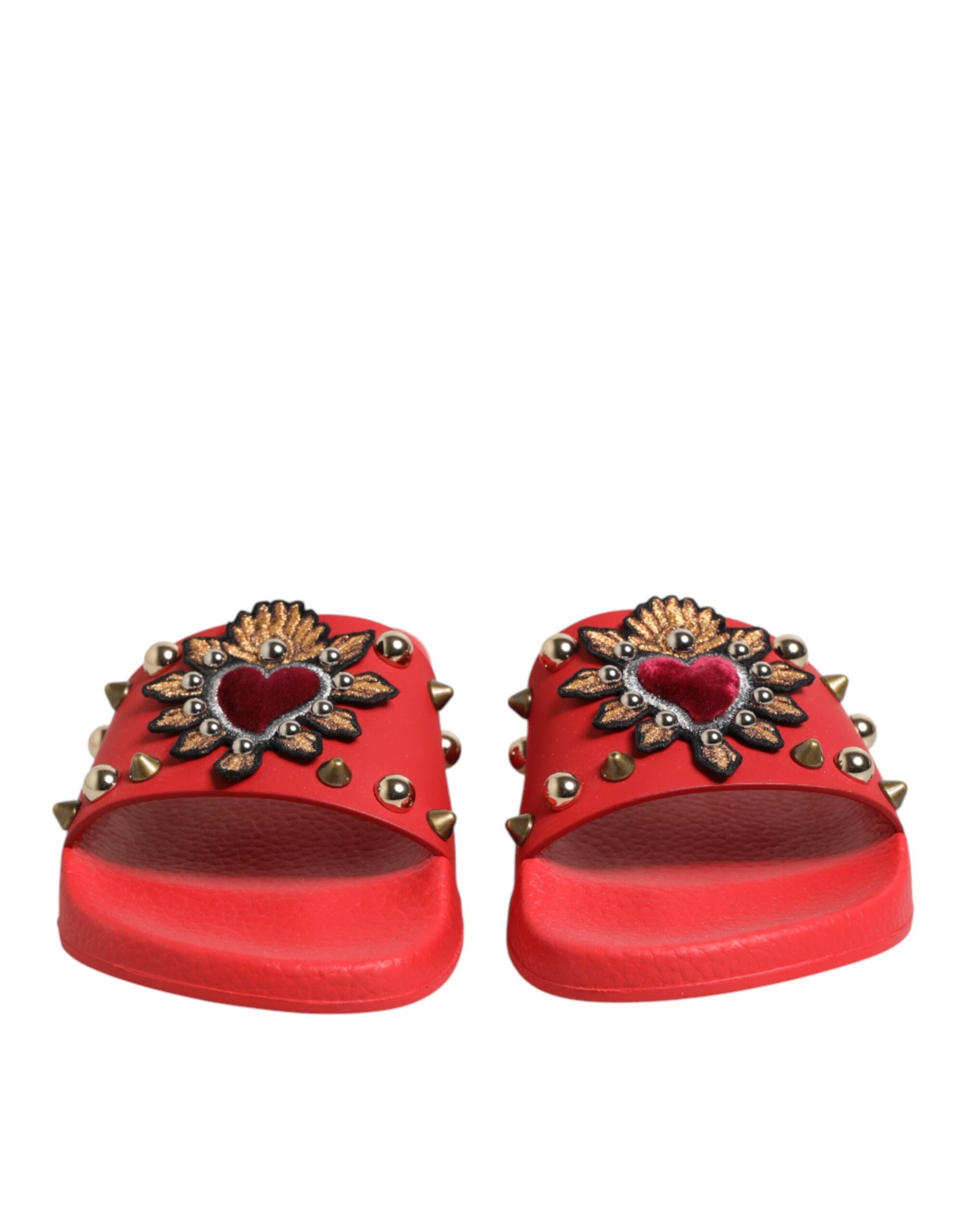 Dolce & Gabbana red slides with heart appliqué, beach shoes-3