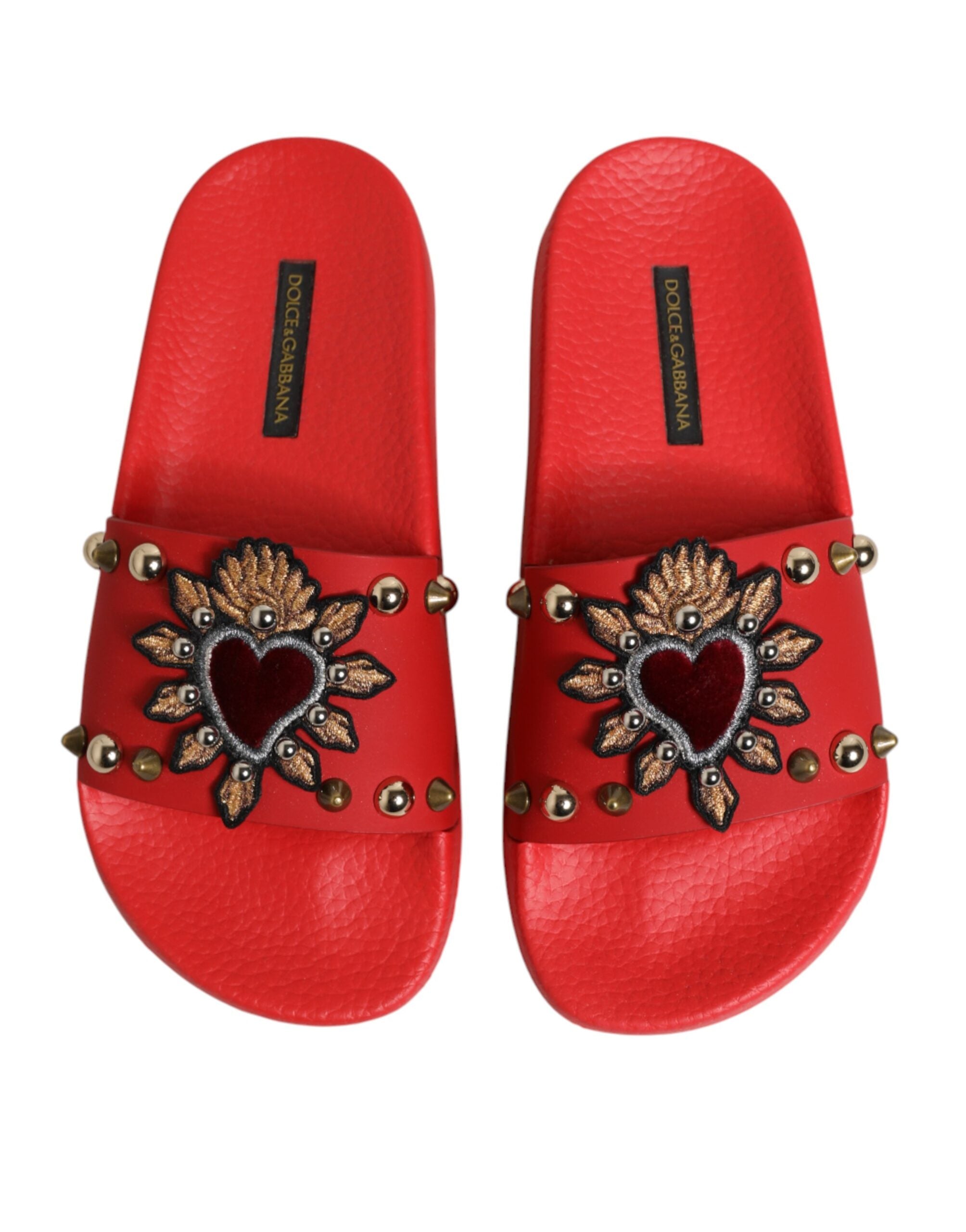 Dolce & Gabbana red slides with heart appliqué, beach shoes-4