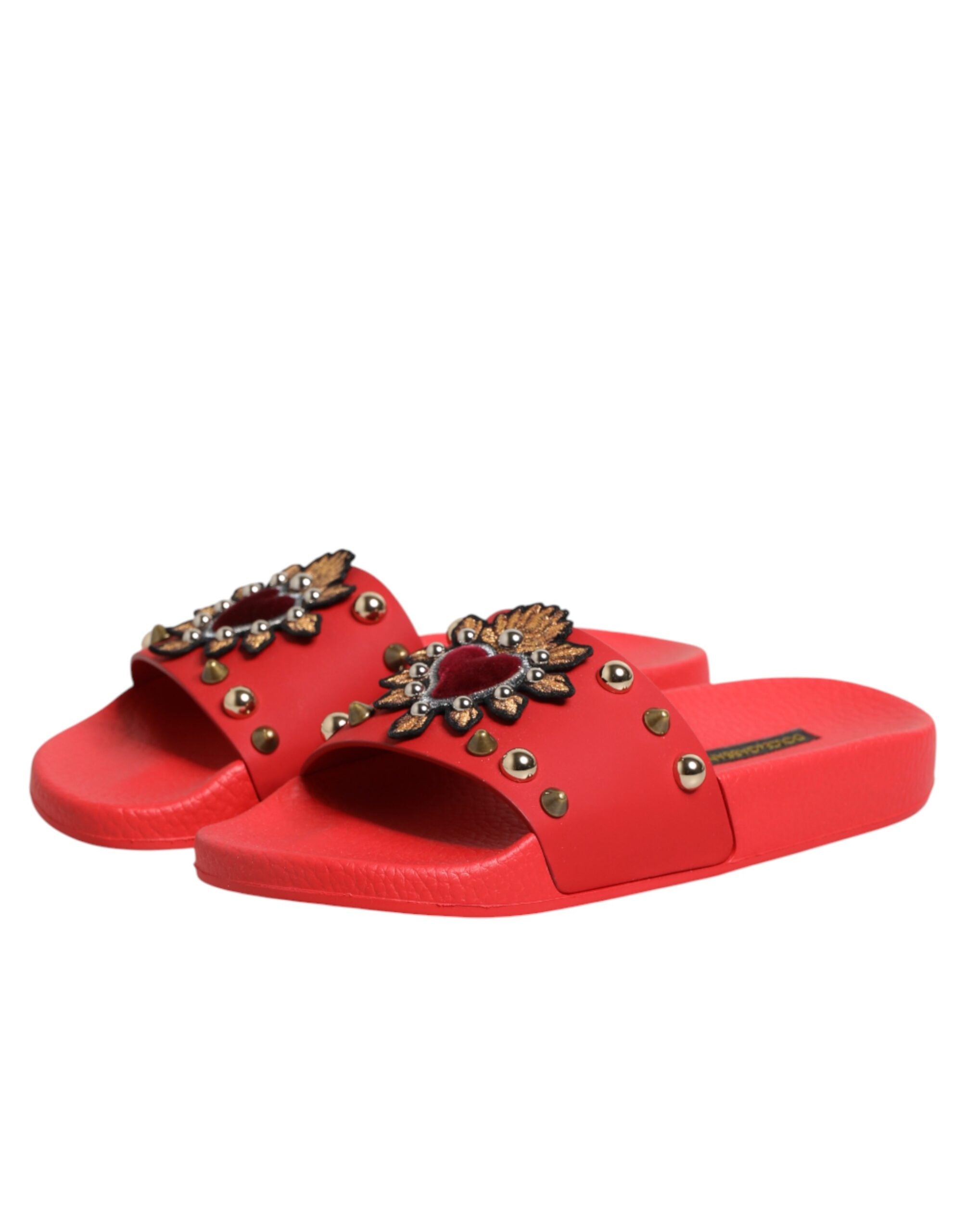 Dolce & Gabbana red slides with heart appliqué, beach shoes-5
