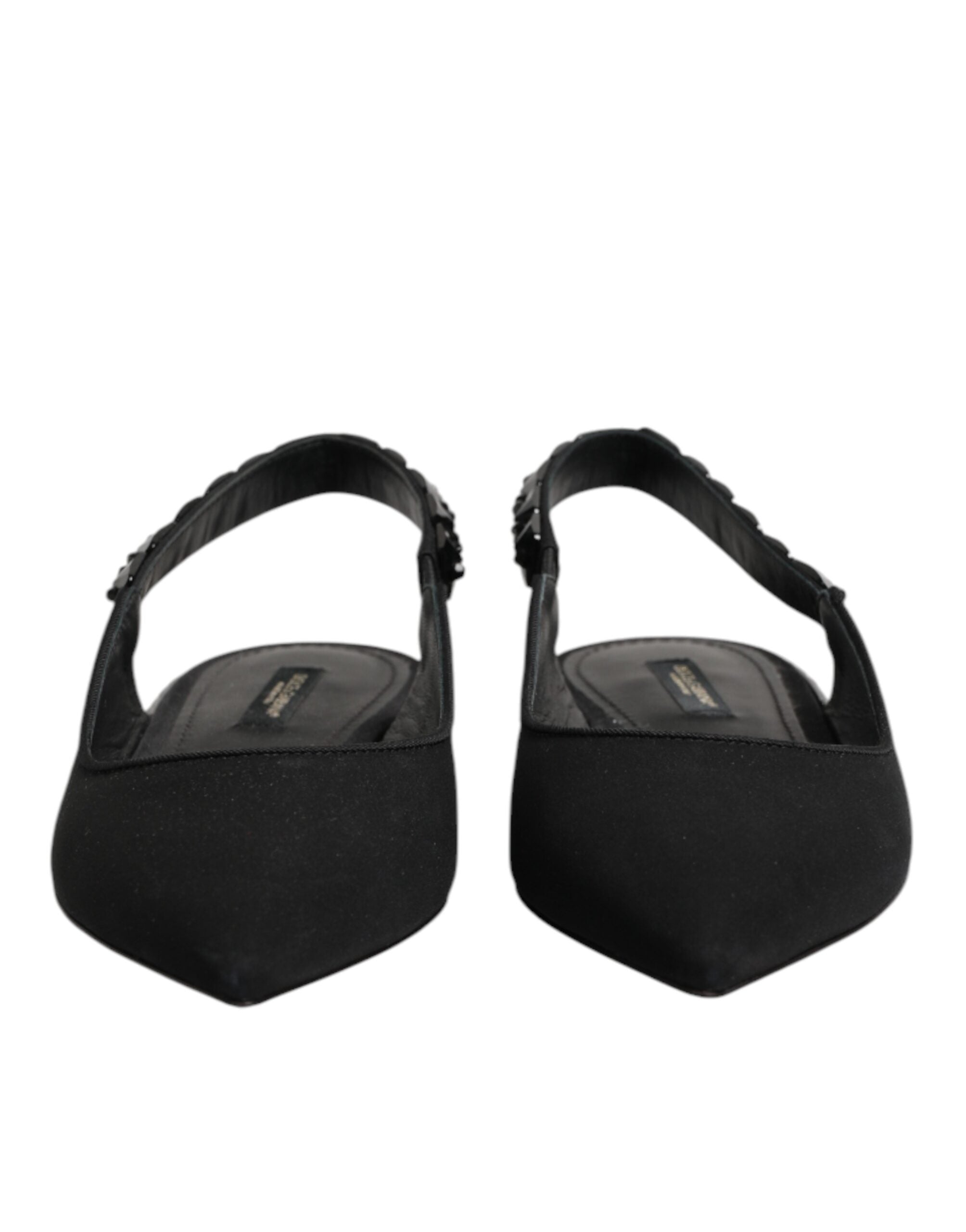 Dolce & Gabbana Schwarze Slingback-Schuhe aus Charmeuse mit Kristallen-3