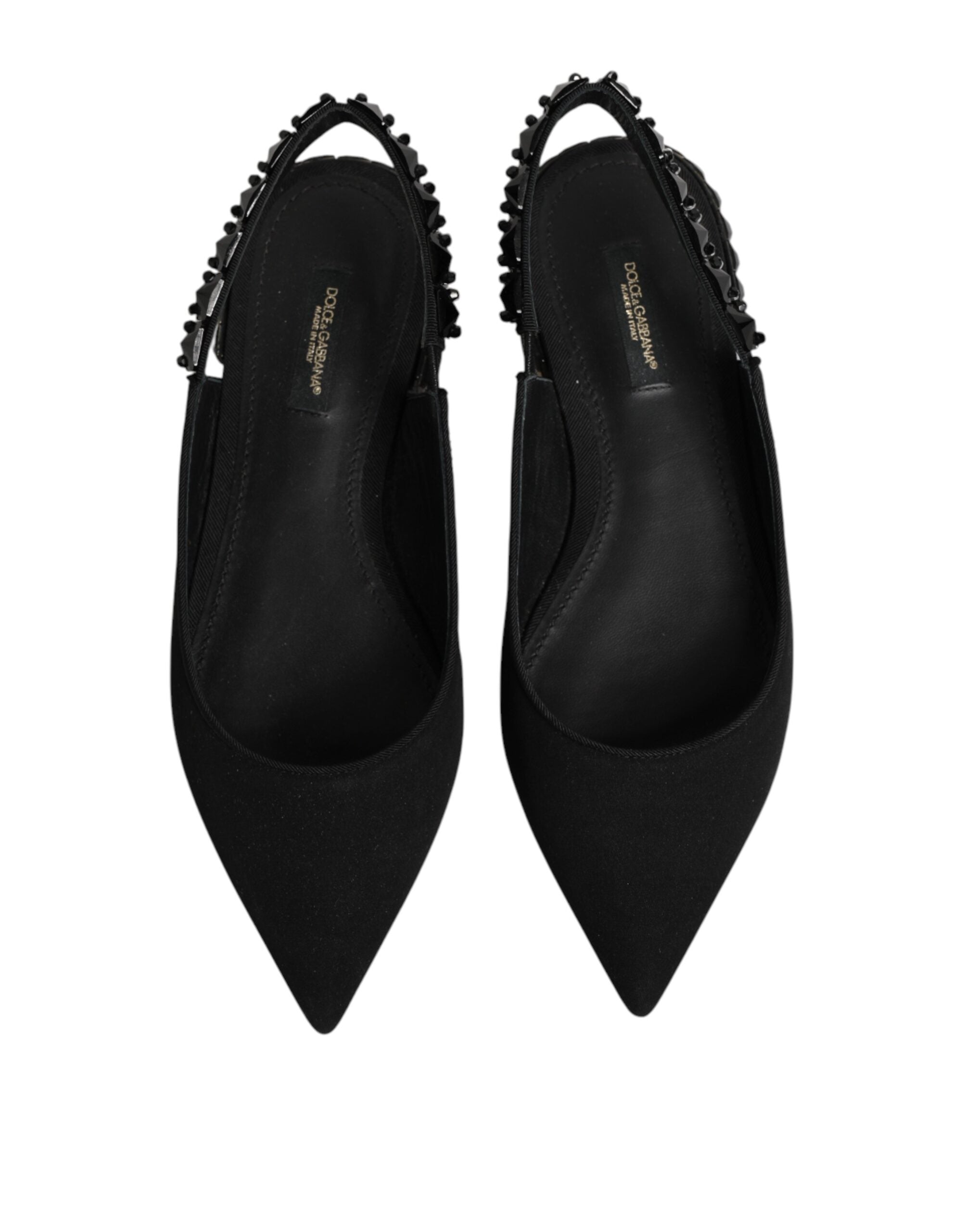 Dolce & Gabbana Schwarze Slingback-Schuhe aus Charmeuse mit Kristallen-4