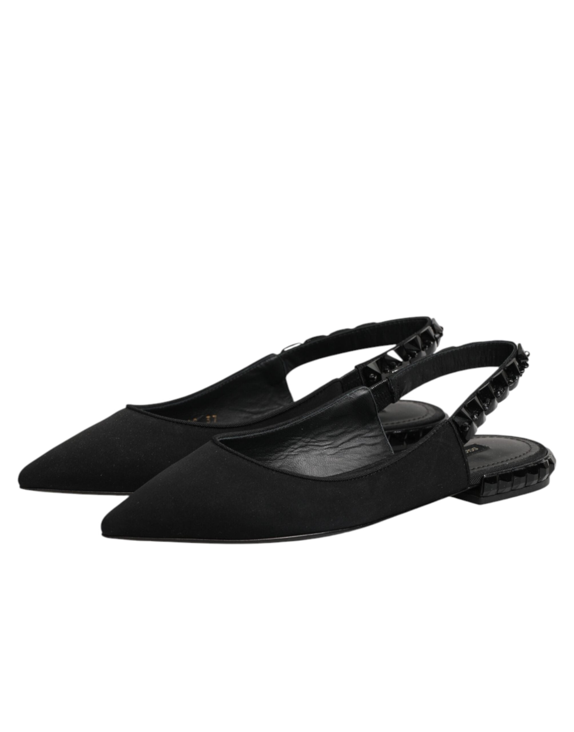 Dolce & Gabbana Schwarze Slingback-Schuhe aus Charmeuse mit Kristallen-5