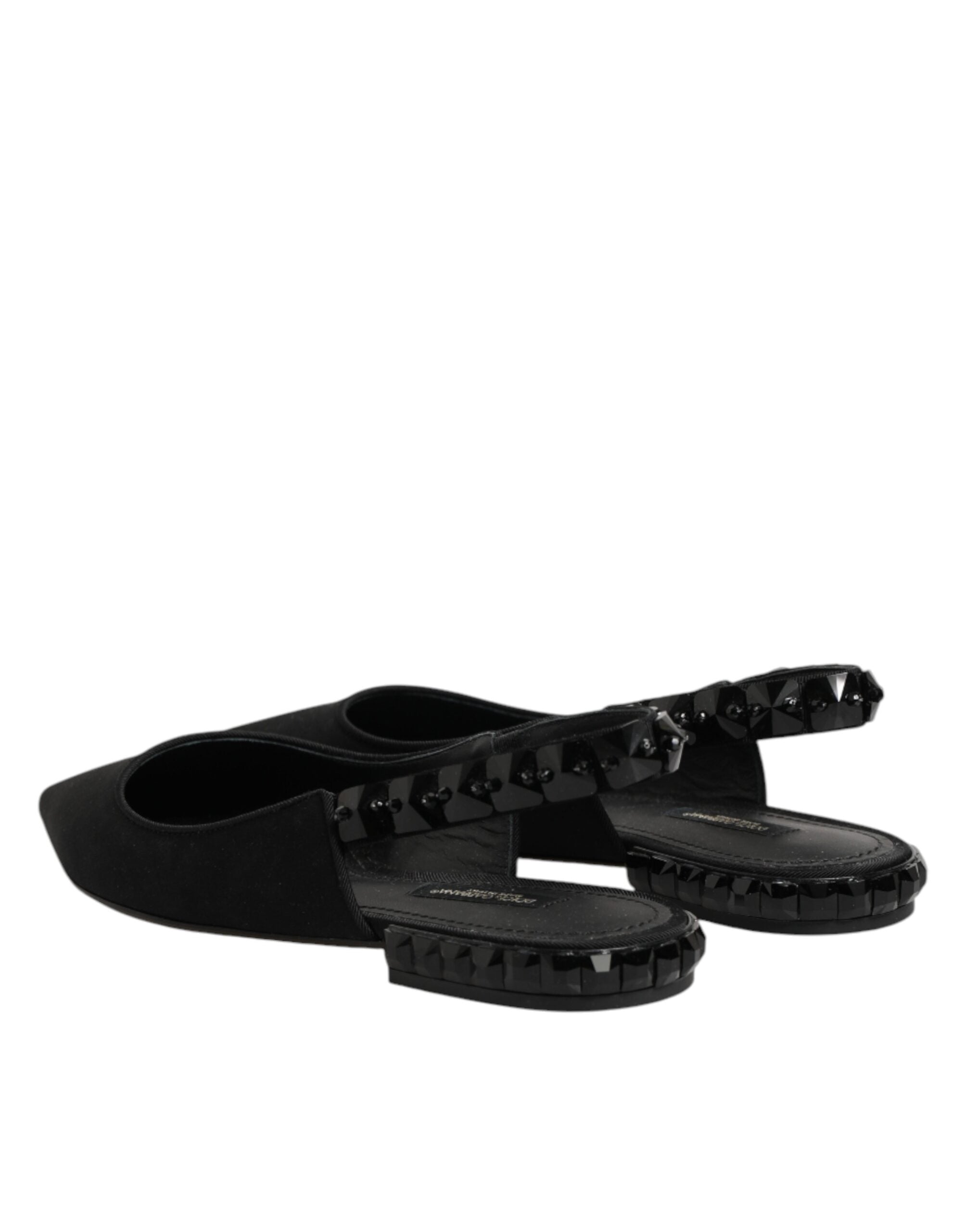 Dolce & Gabbana Schwarze Slingback-Schuhe aus Charmeuse mit Kristallen-6