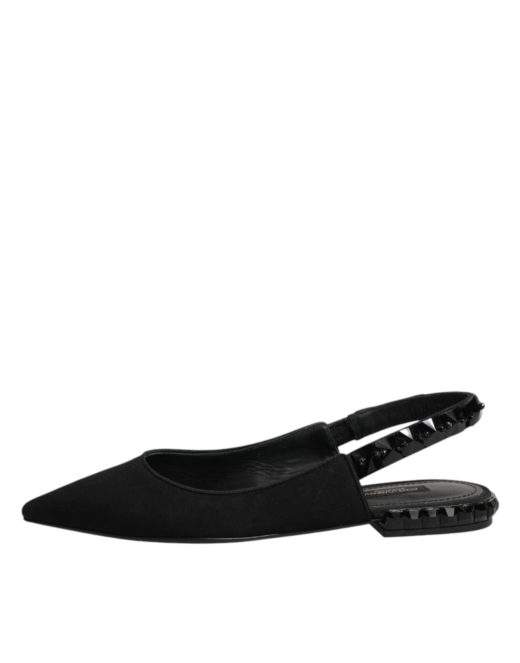 Dolce & Gabbana Schwarze Slingback-Schuhe aus Charmeuse mit Kristallen-7