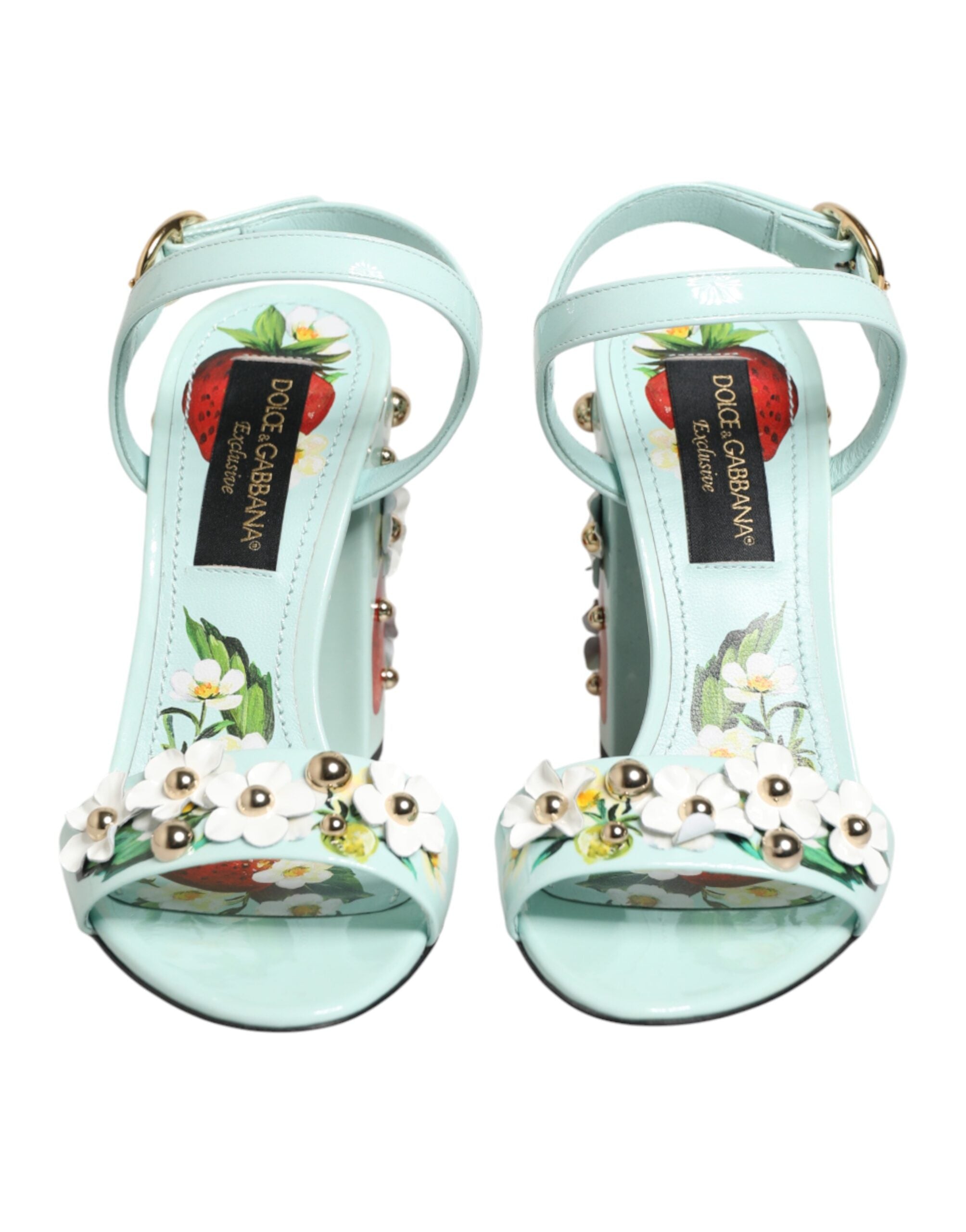 Sandalias verde menta con tachuelas florales de Dolce & Gabbana-3
