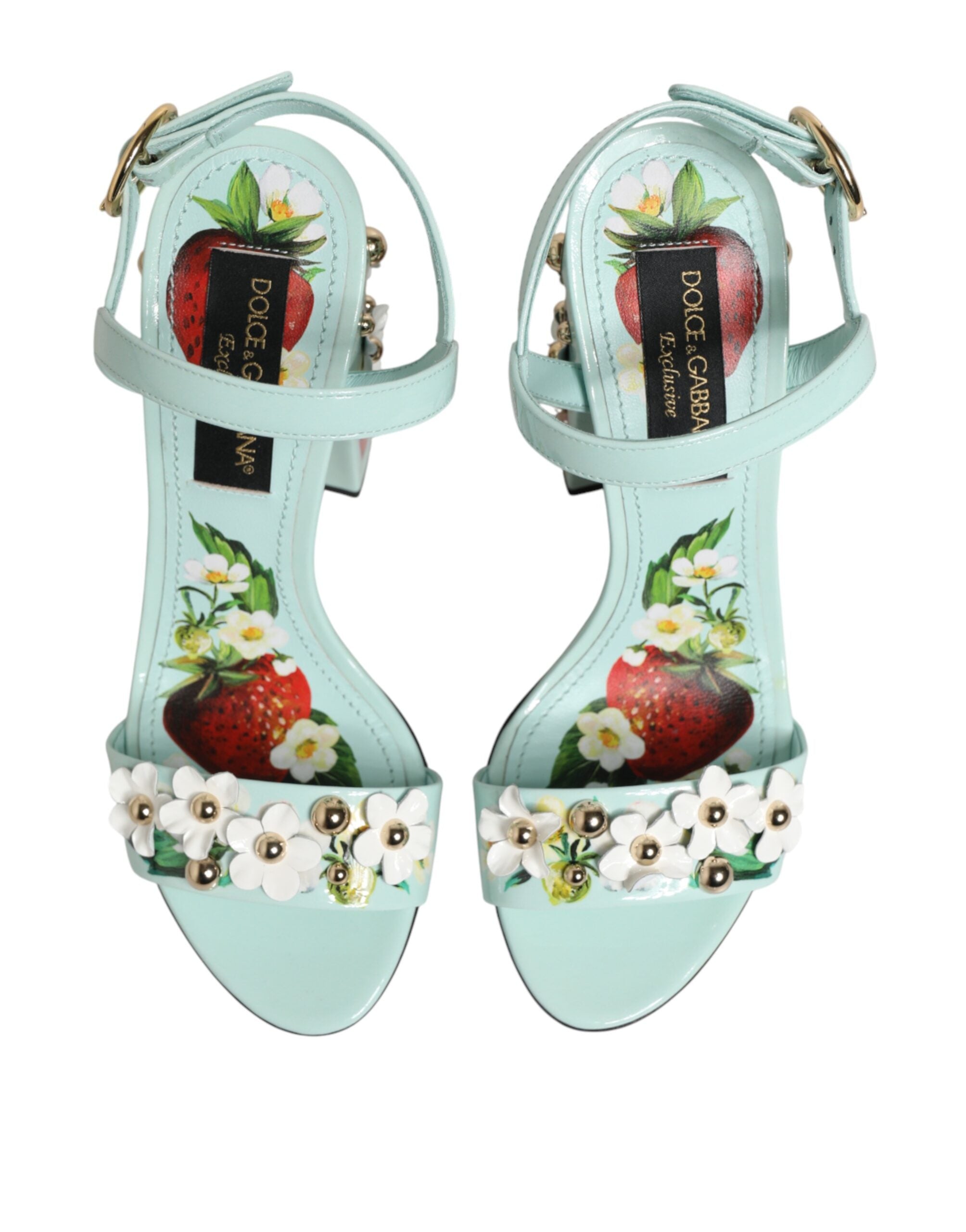 Sandalias verde menta con tachuelas florales de Dolce & Gabbana-4