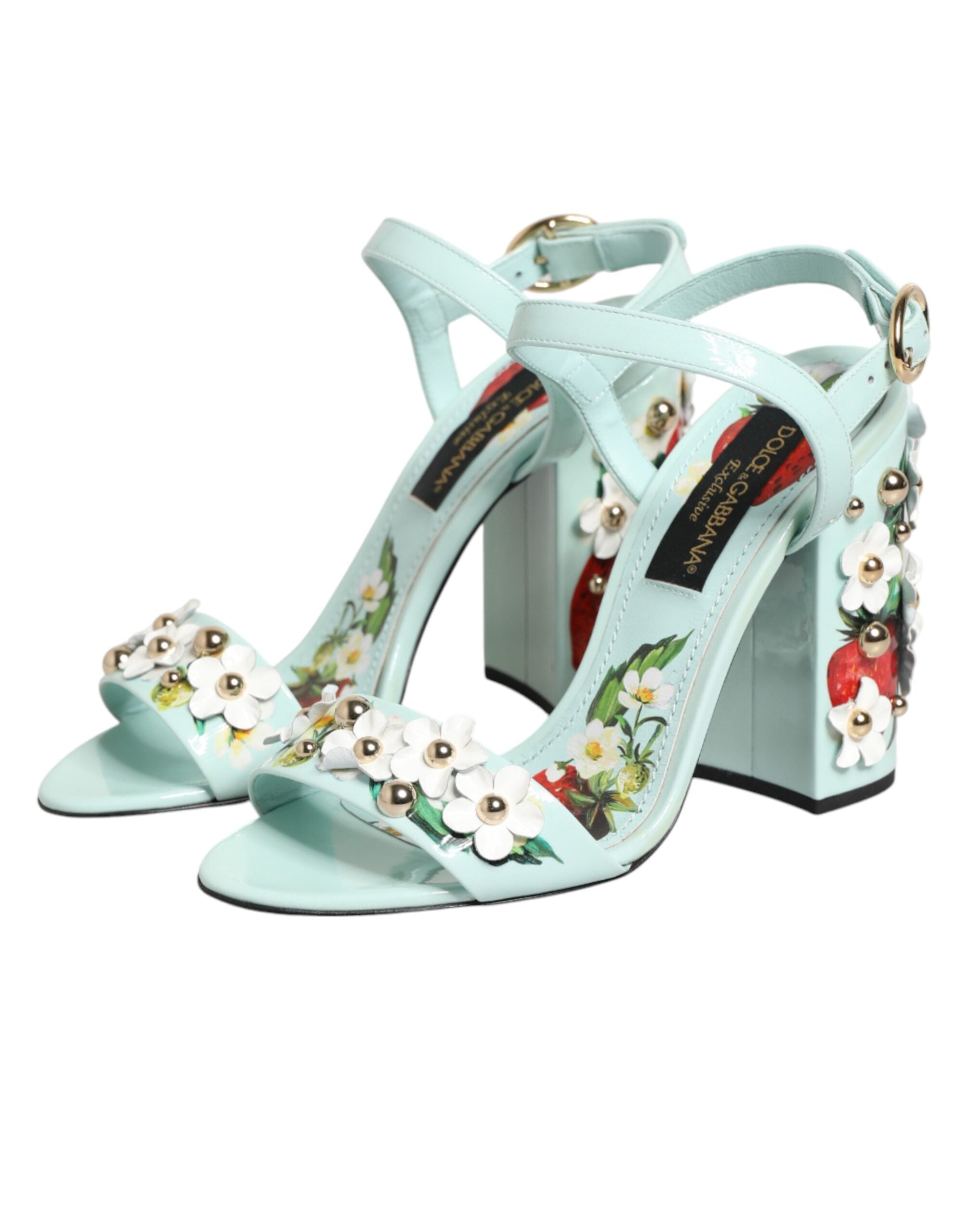 Sandalias verde menta con tachuelas florales de Dolce & Gabbana-5