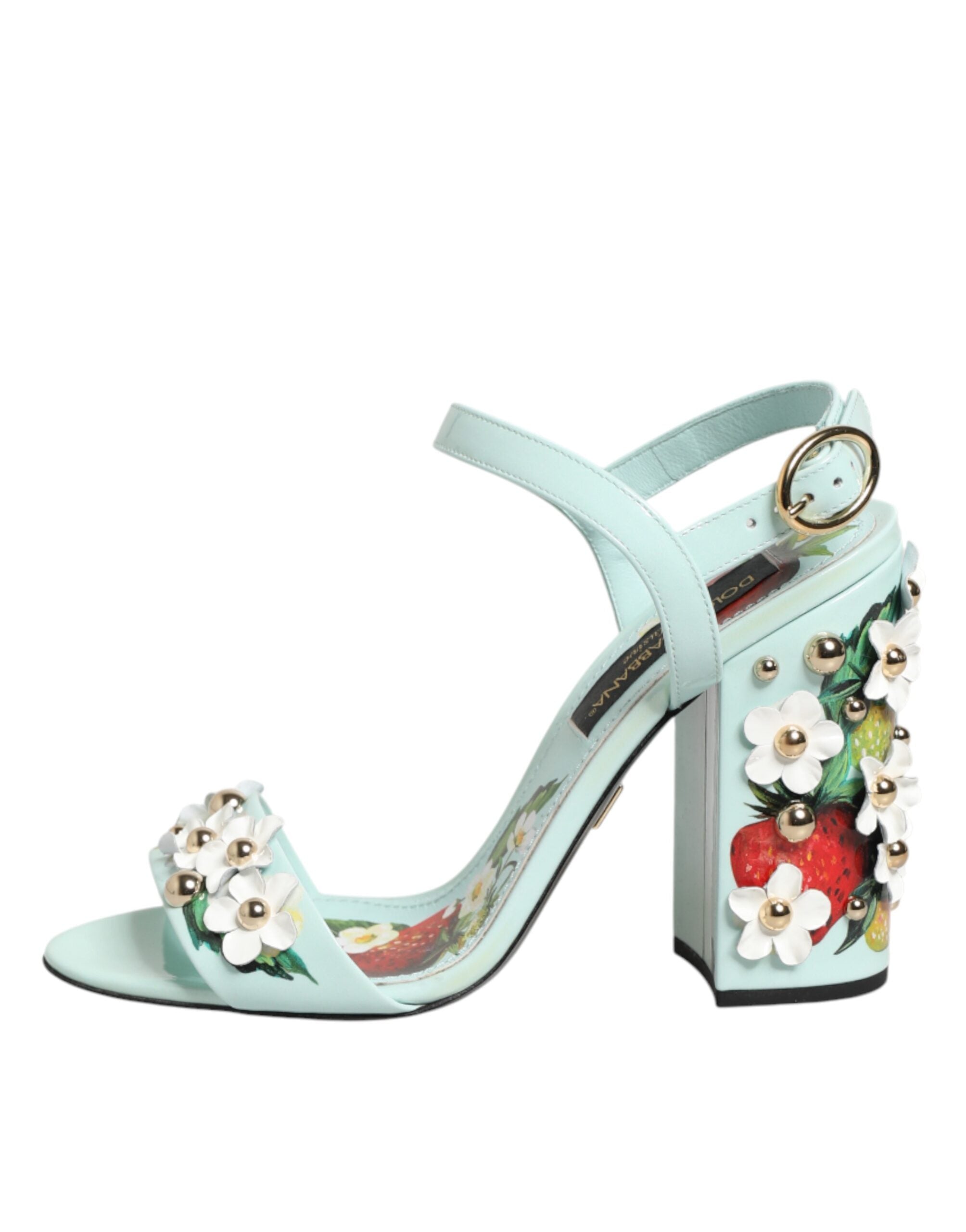 Sandalias verde menta con tachuelas florales de Dolce & Gabbana-7