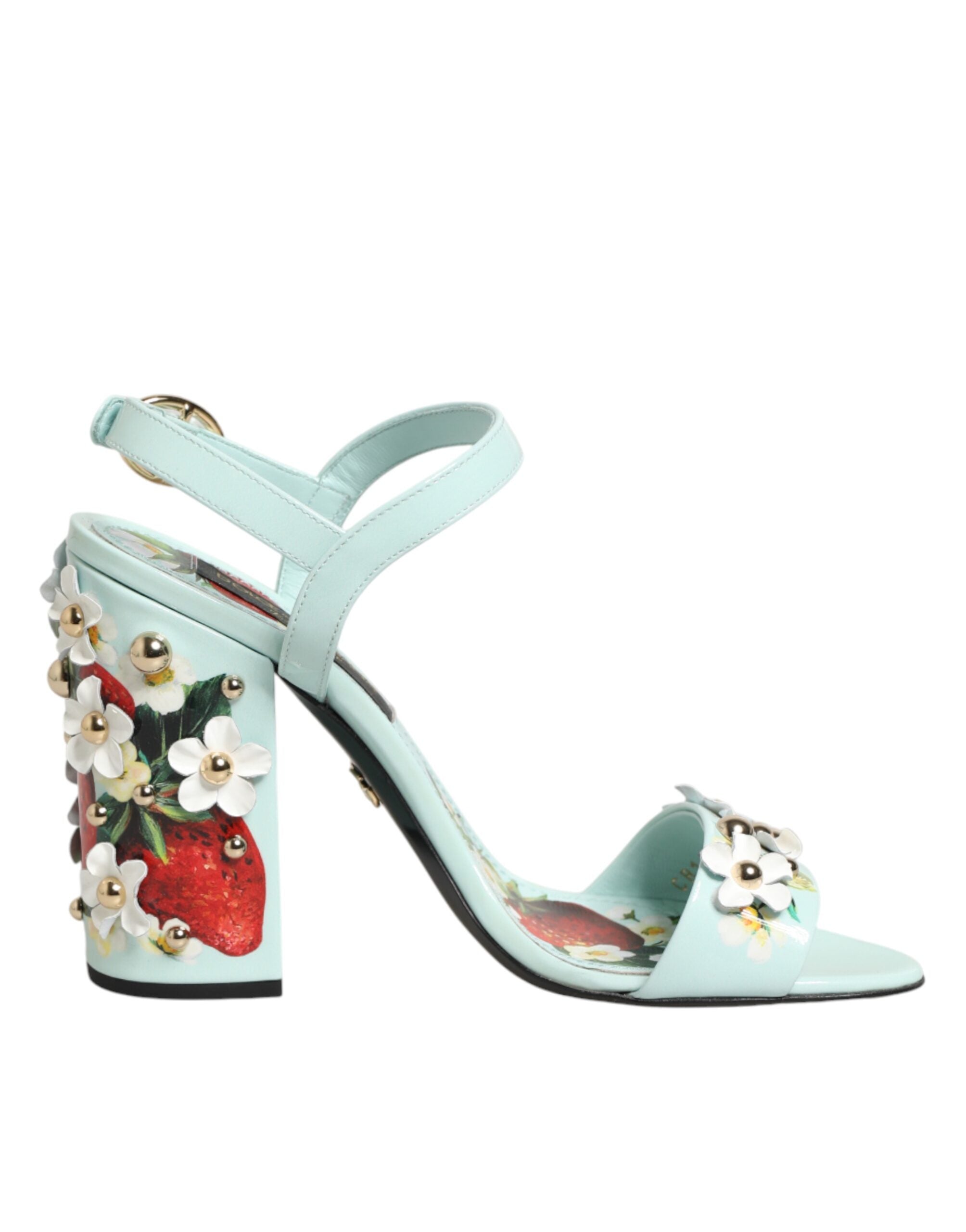 Sandalias verde menta con tachuelas florales de Dolce & Gabbana-1