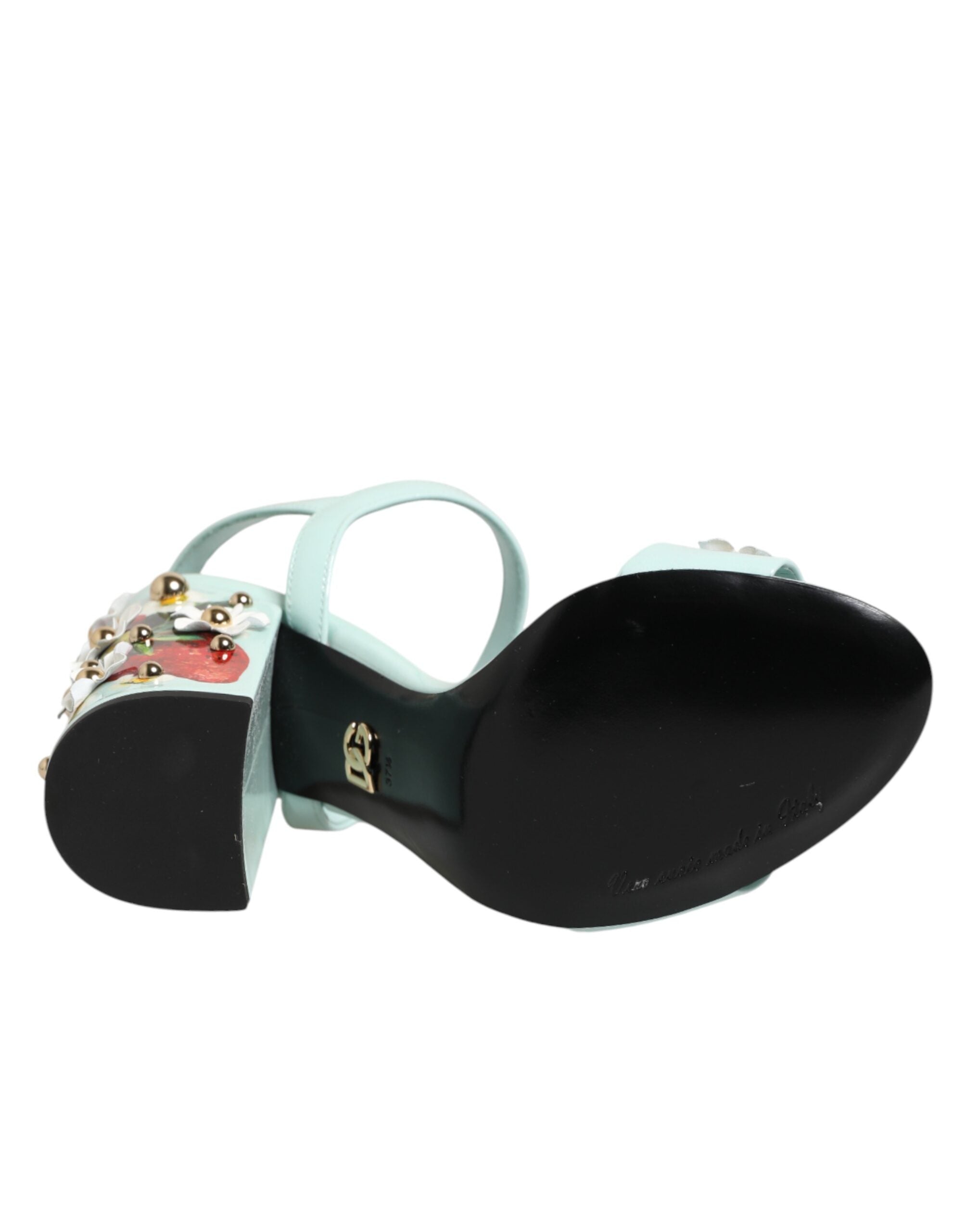 Sandalias verde menta con tachuelas florales de Dolce & Gabbana-8