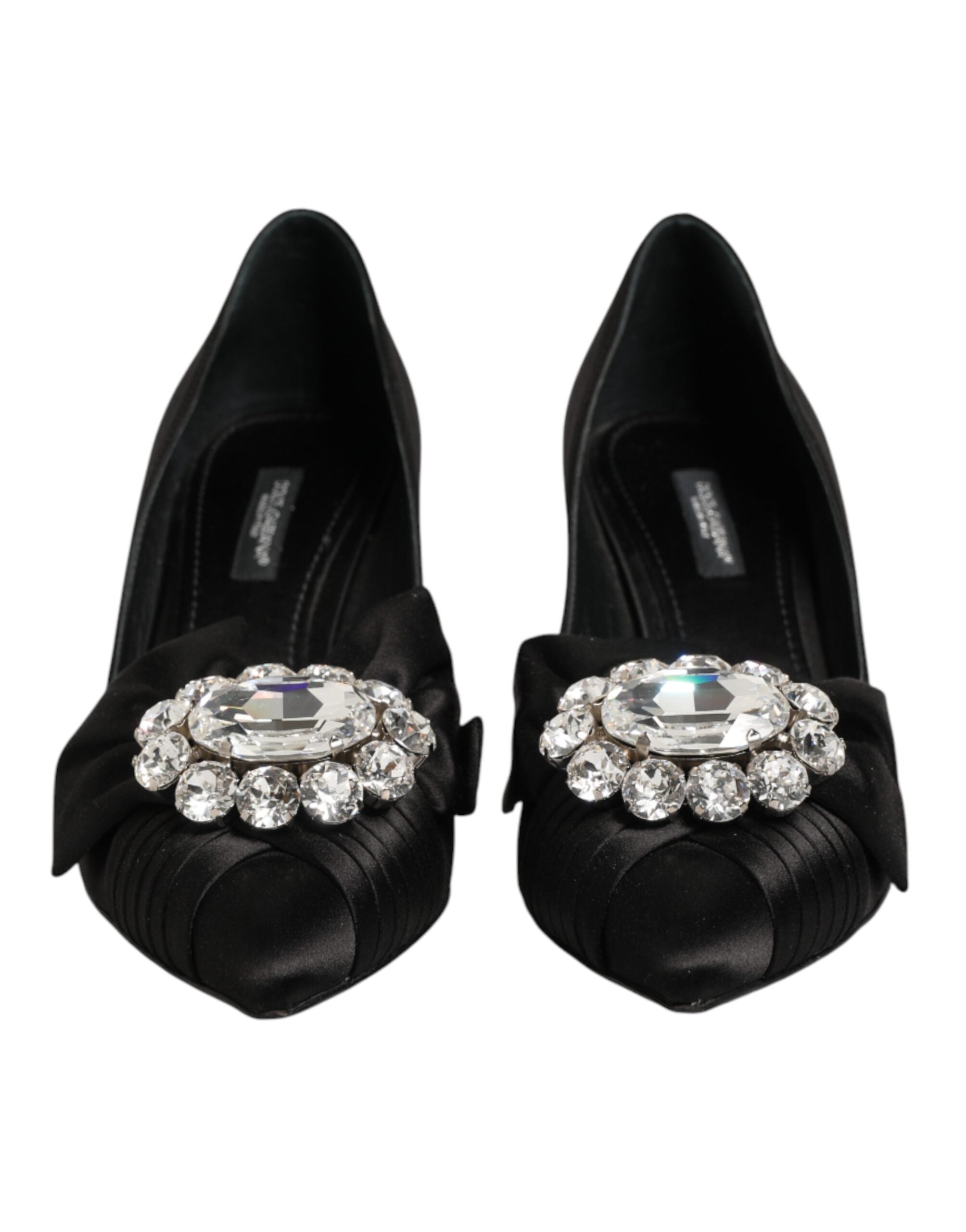 Dolce & Gabbana Black Satin Pumps with Crystal Bow-3