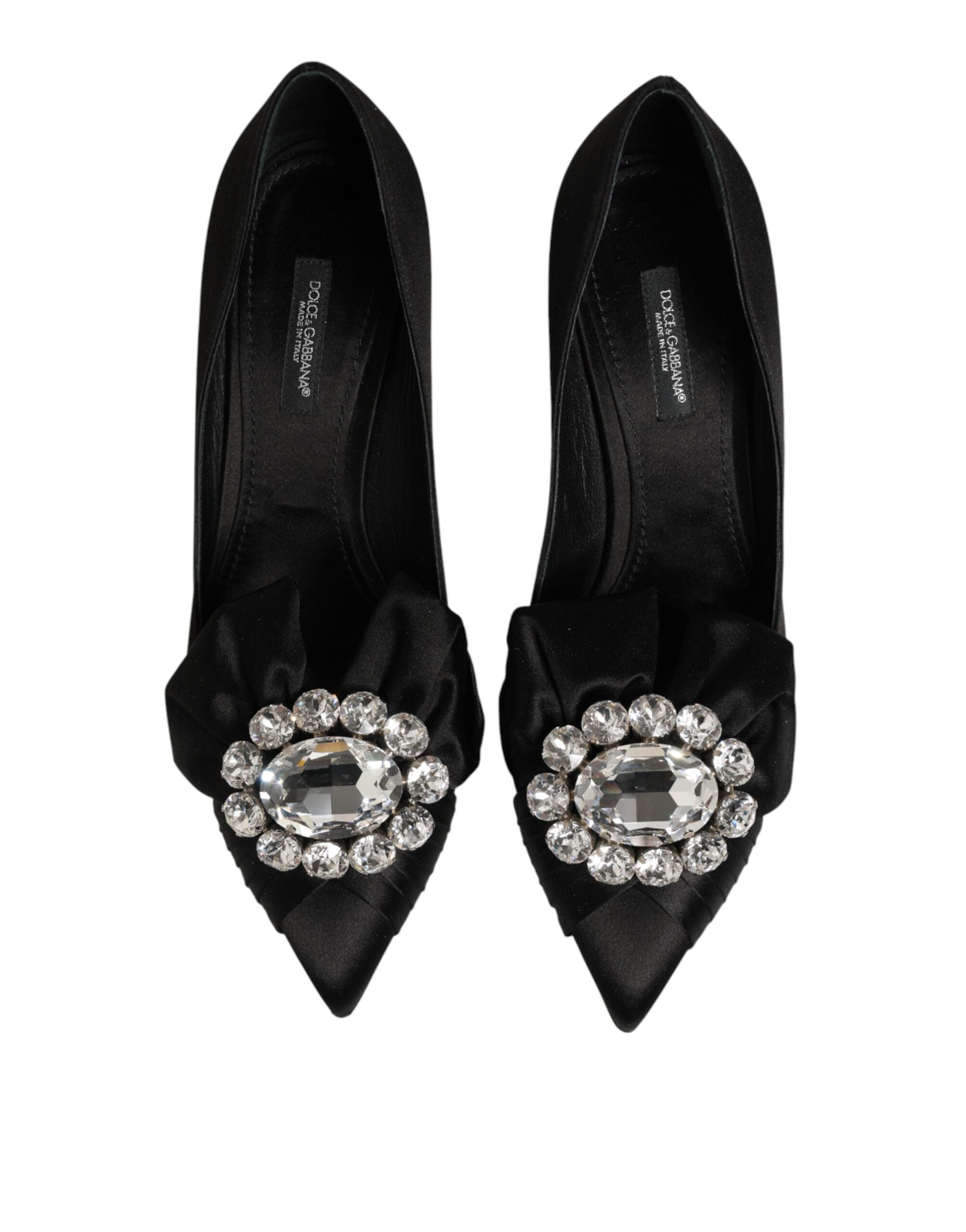 Dolce & Gabbana Black Satin Pumps with Crystal Bow-4