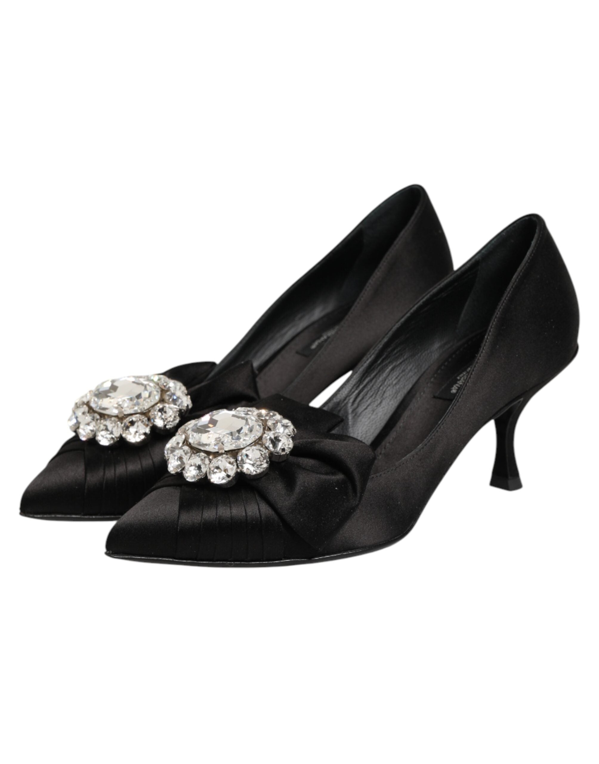 Dolce & Gabbana Black Satin Pumps with Crystal Bow-5