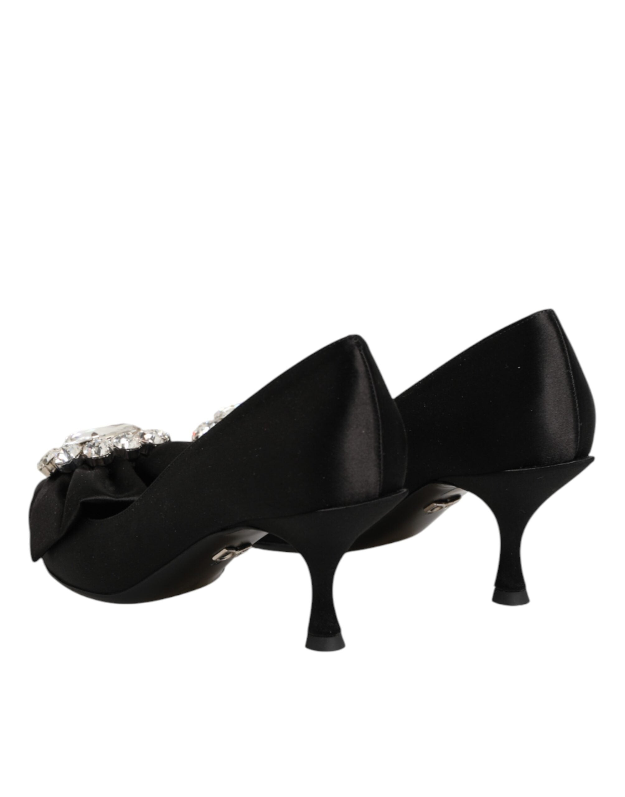 Dolce & Gabbana Black Satin Pumps with Crystal Bow-6