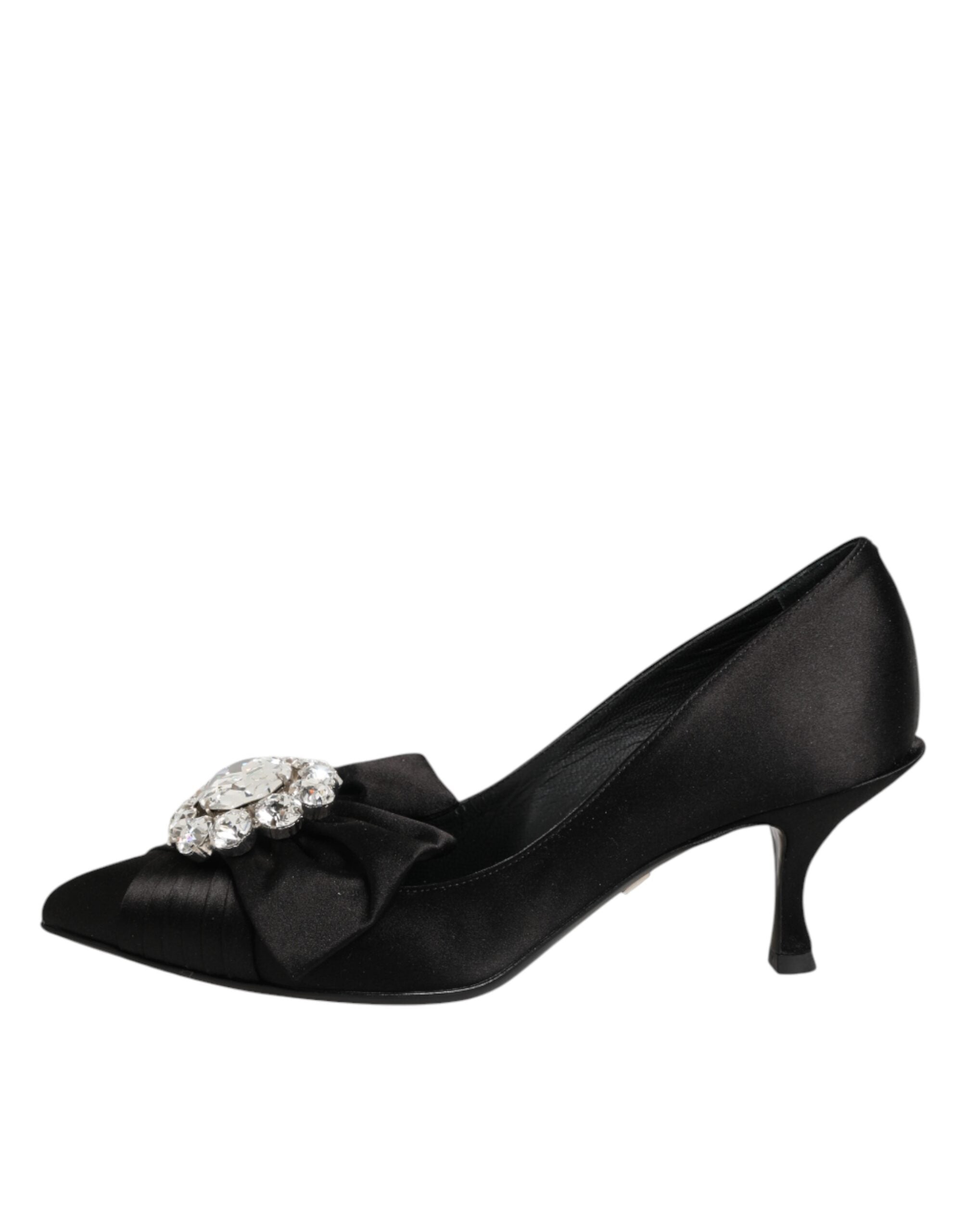 Dolce & Gabbana Black Satin Pumps with Crystal Bow-7