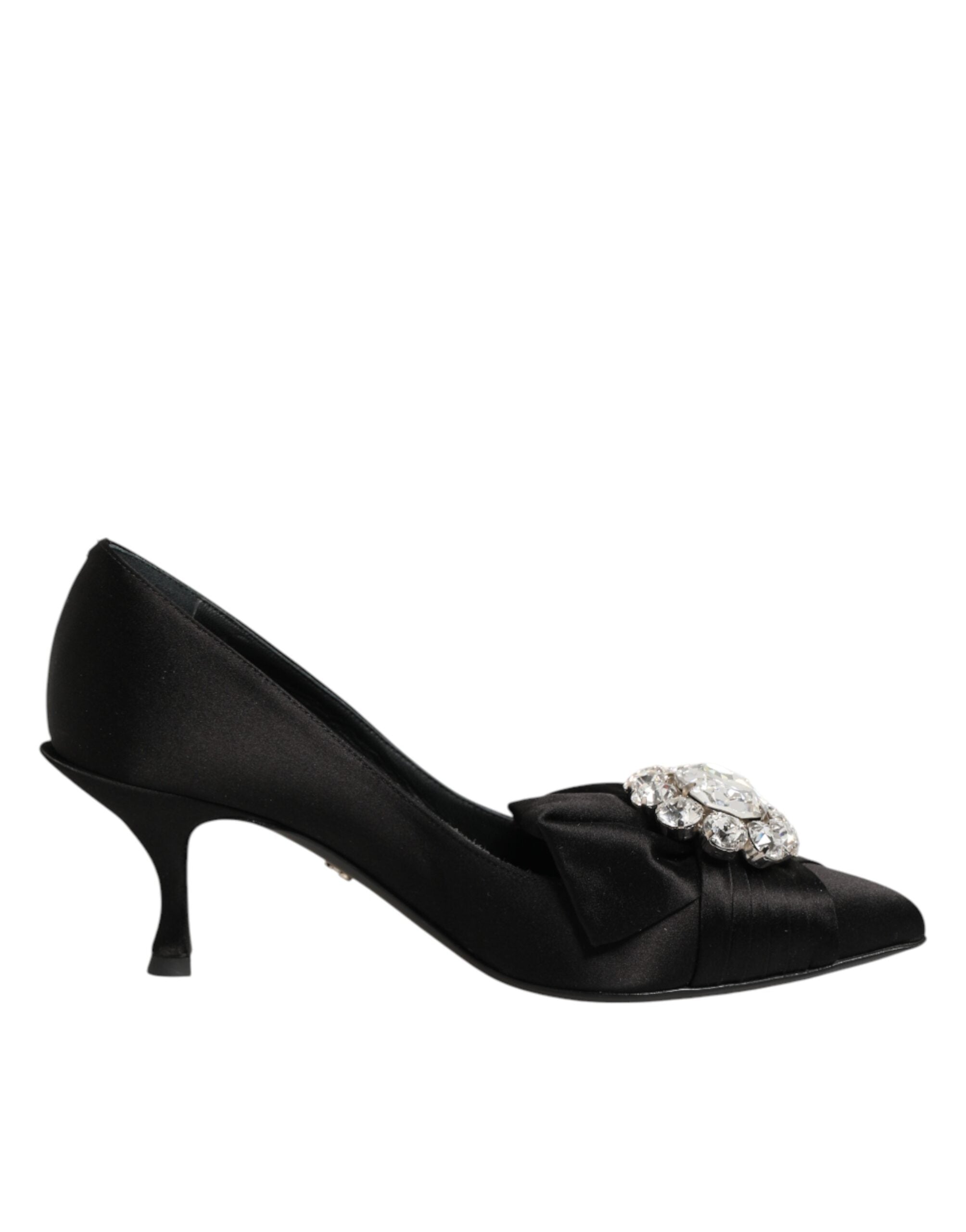Dolce & Gabbana Black Satin Pumps with Crystal Bow-1