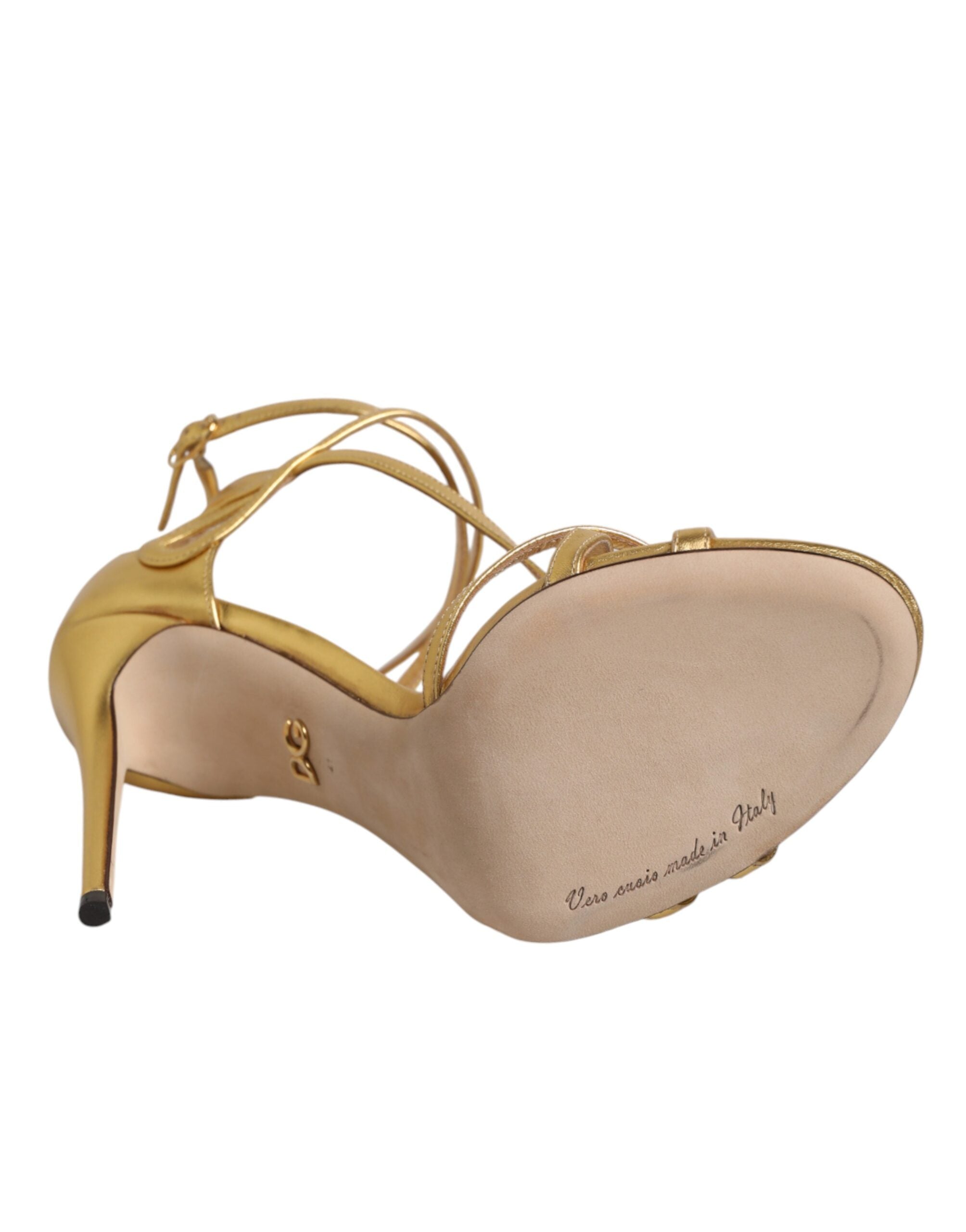 Dolce & Gabbana Gold Leather Keira Sandals-8