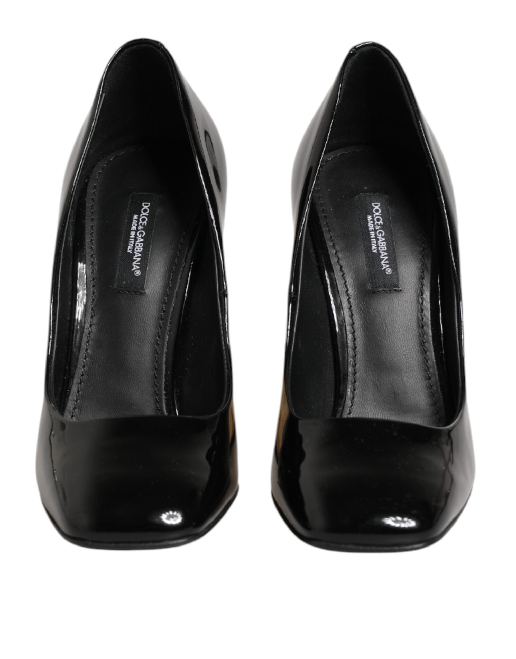 Dolce & Gabbana Schwarze Goldfarbene Lackleder-Logo-Pumps-3