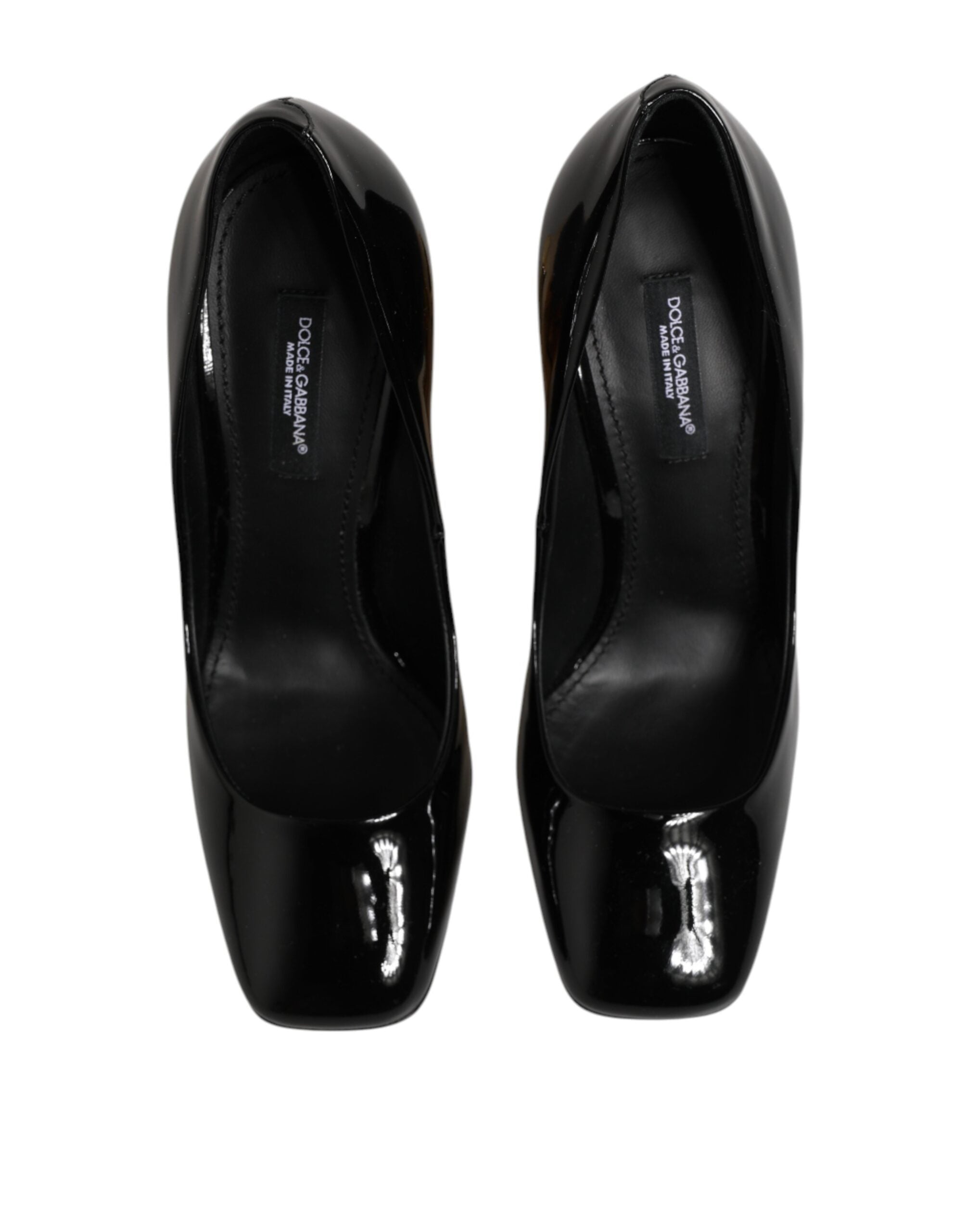 Dolce & Gabbana Schwarze Goldfarbene Lackleder-Logo-Pumps-4