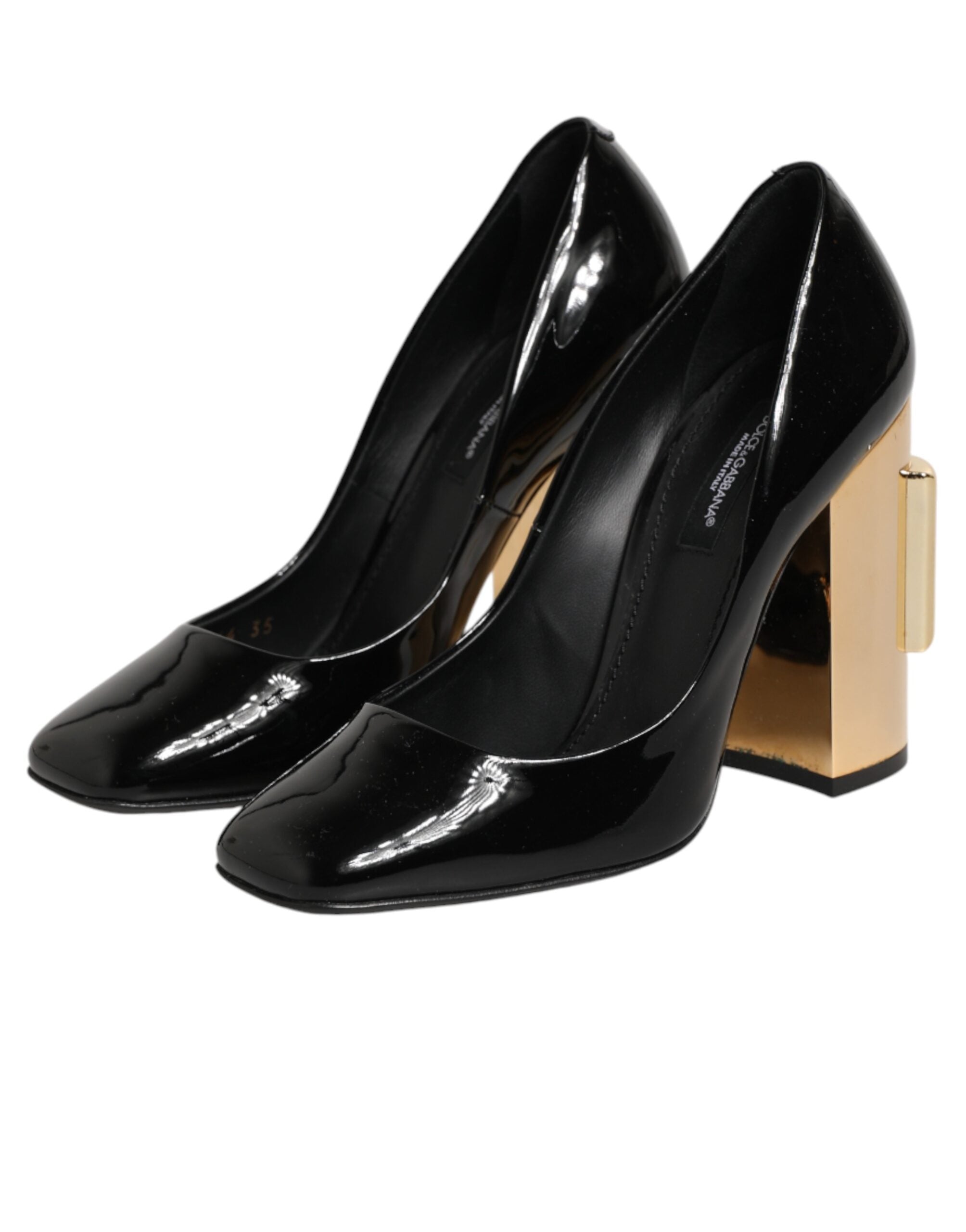 Dolce & Gabbana Schwarze Goldfarbene Lackleder-Logo-Pumps-5
