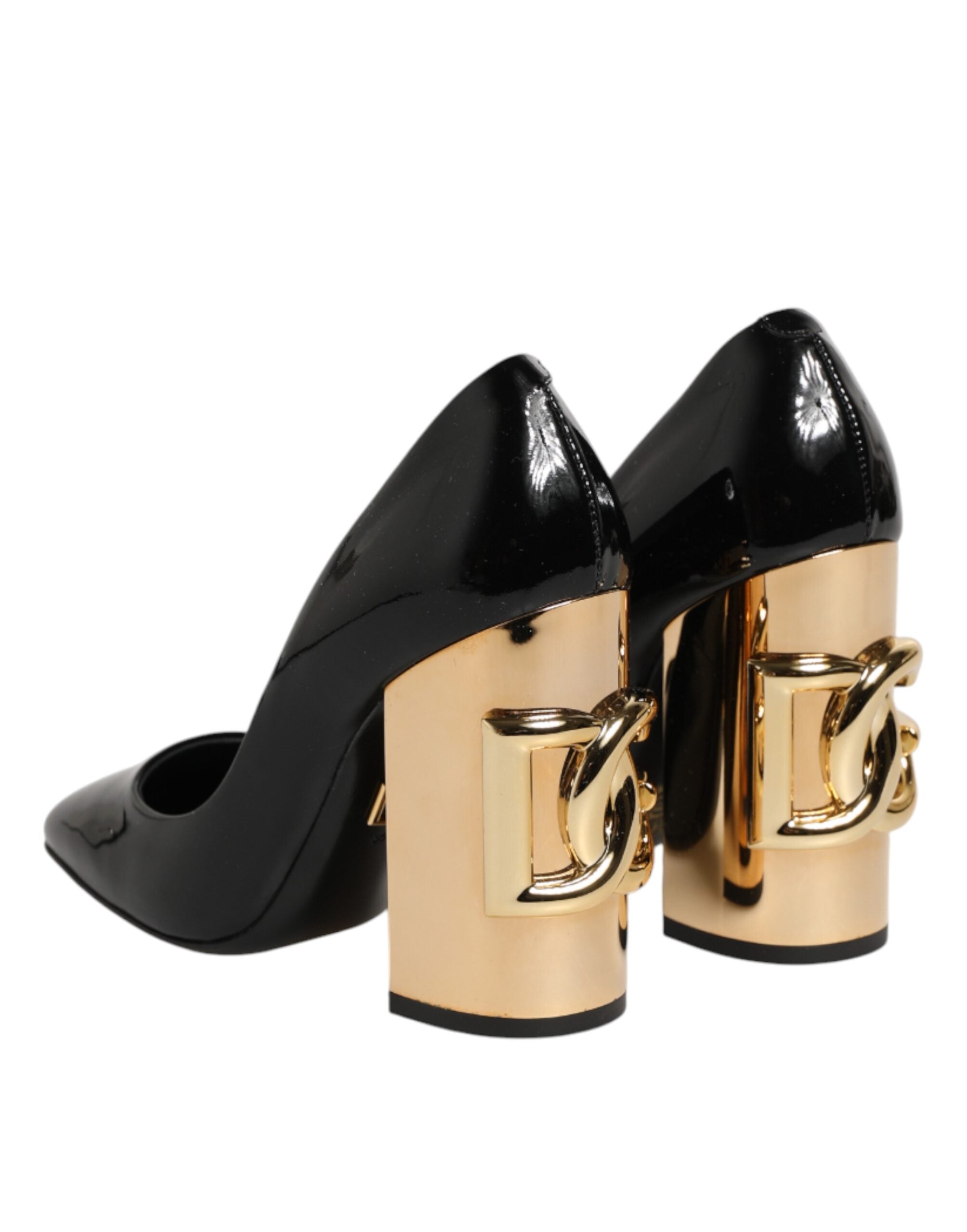 Dolce & Gabbana Schwarze Goldfarbene Lackleder-Logo-Pumps-6