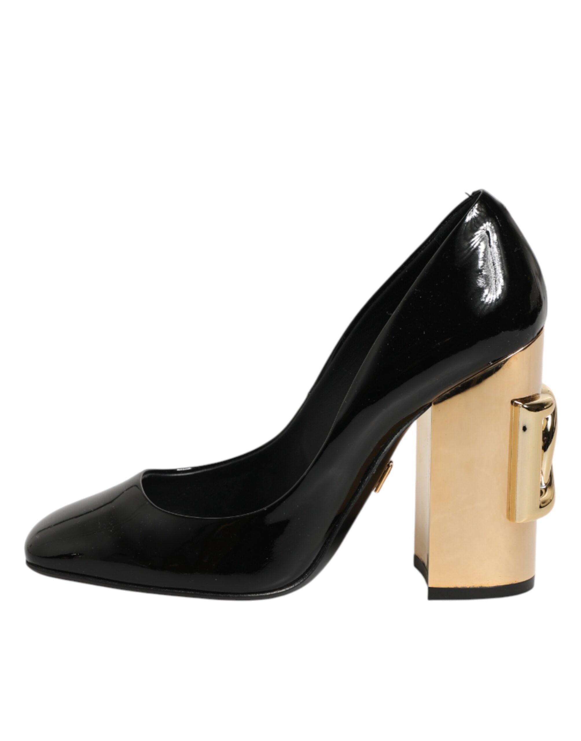 Dolce & Gabbana Schwarze Goldfarbene Lackleder-Logo-Pumps-7