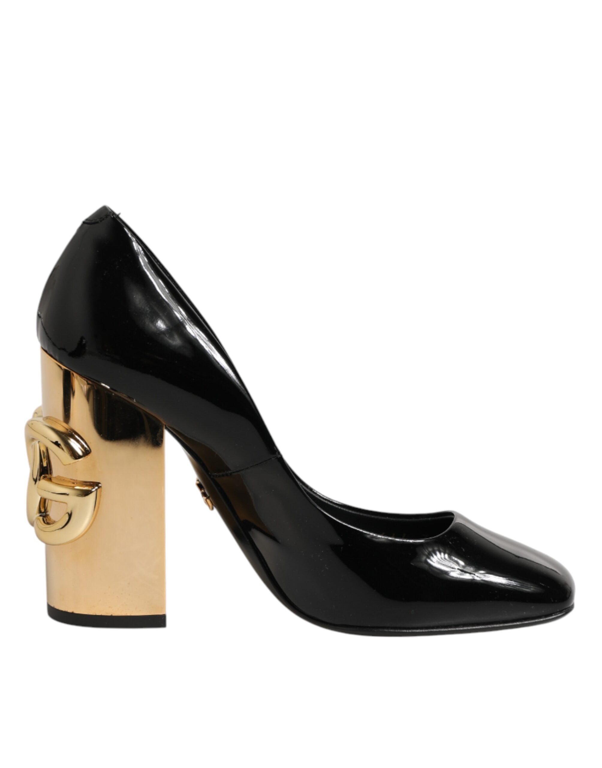 Dolce & Gabbana Schwarze Goldfarbene Lackleder-Logo-Pumps-2