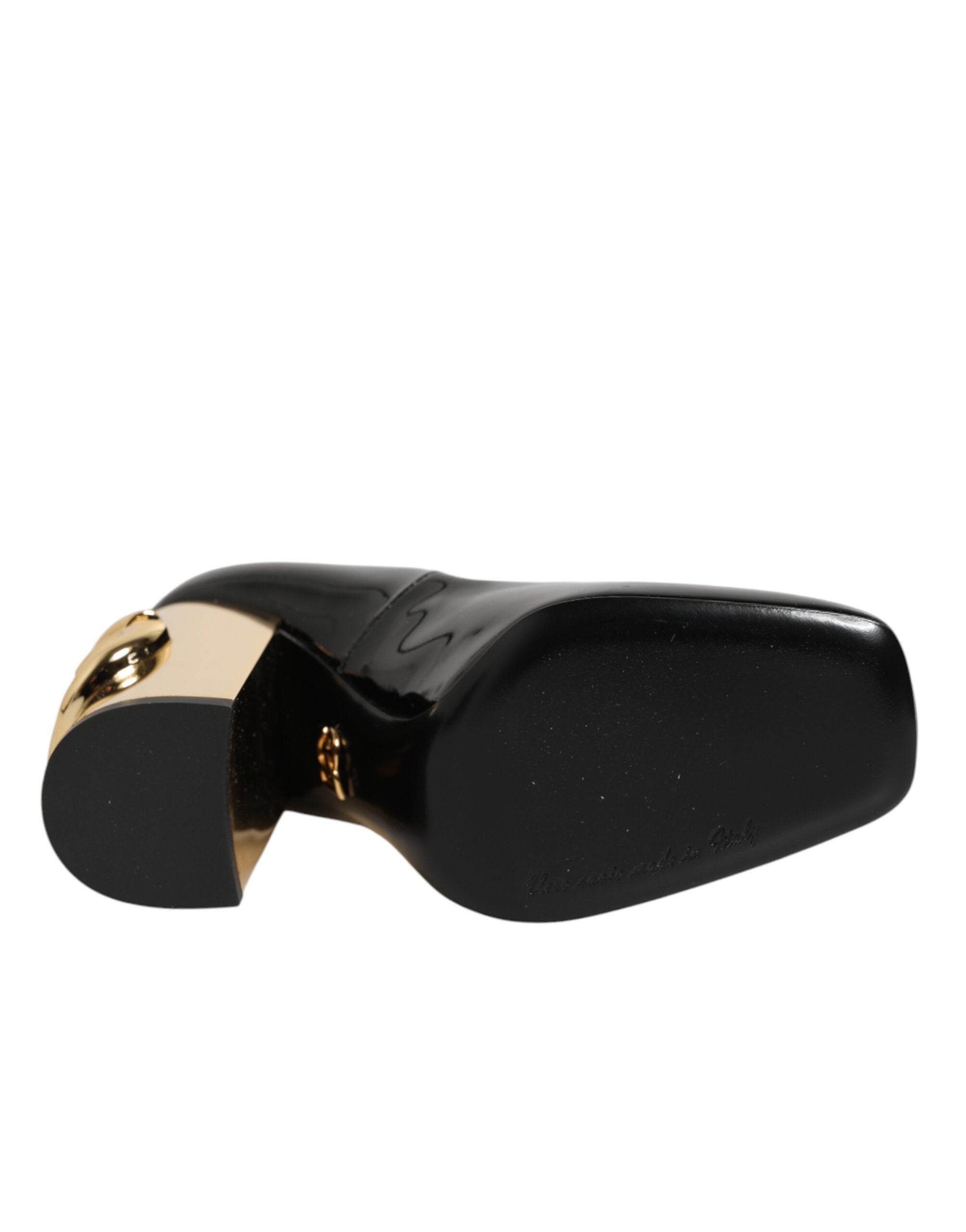 Dolce & Gabbana Schwarze Goldfarbene Lackleder-Logo-Pumps-8