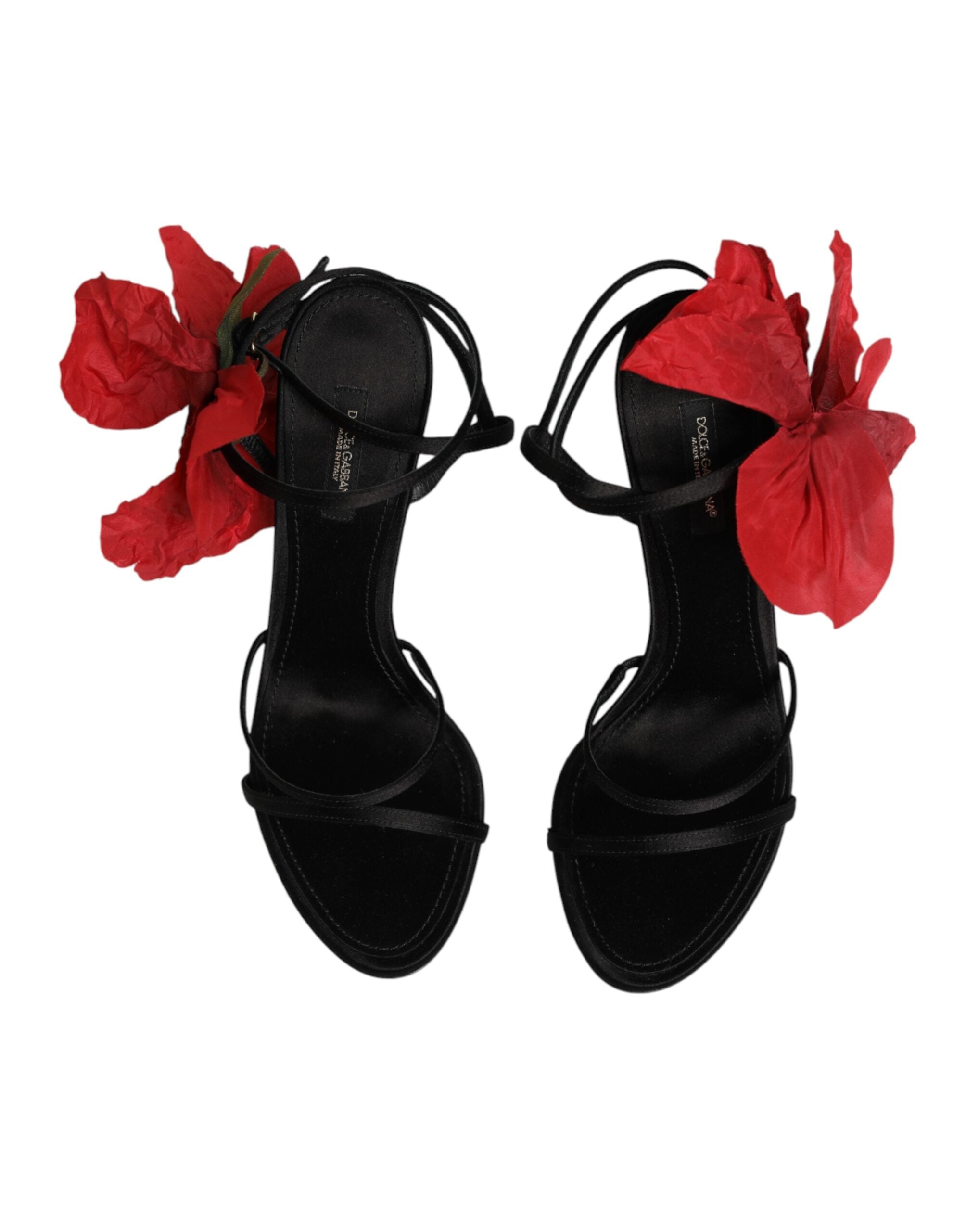 Dolce & Gabbana Schwarze Leder-Sandalen mit Riemchen und Blumen-Applikation-4