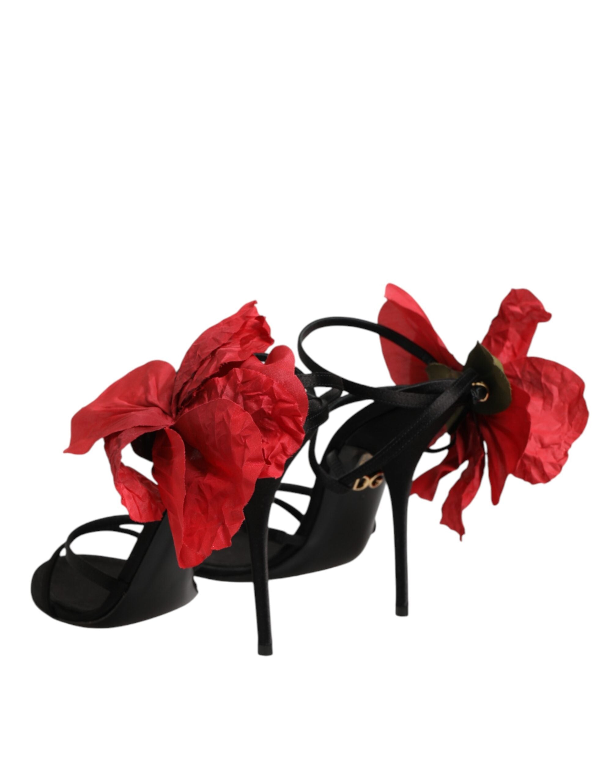 Dolce & Gabbana Schwarze Leder-Sandalen mit Riemchen und Blumen-Applikation-6