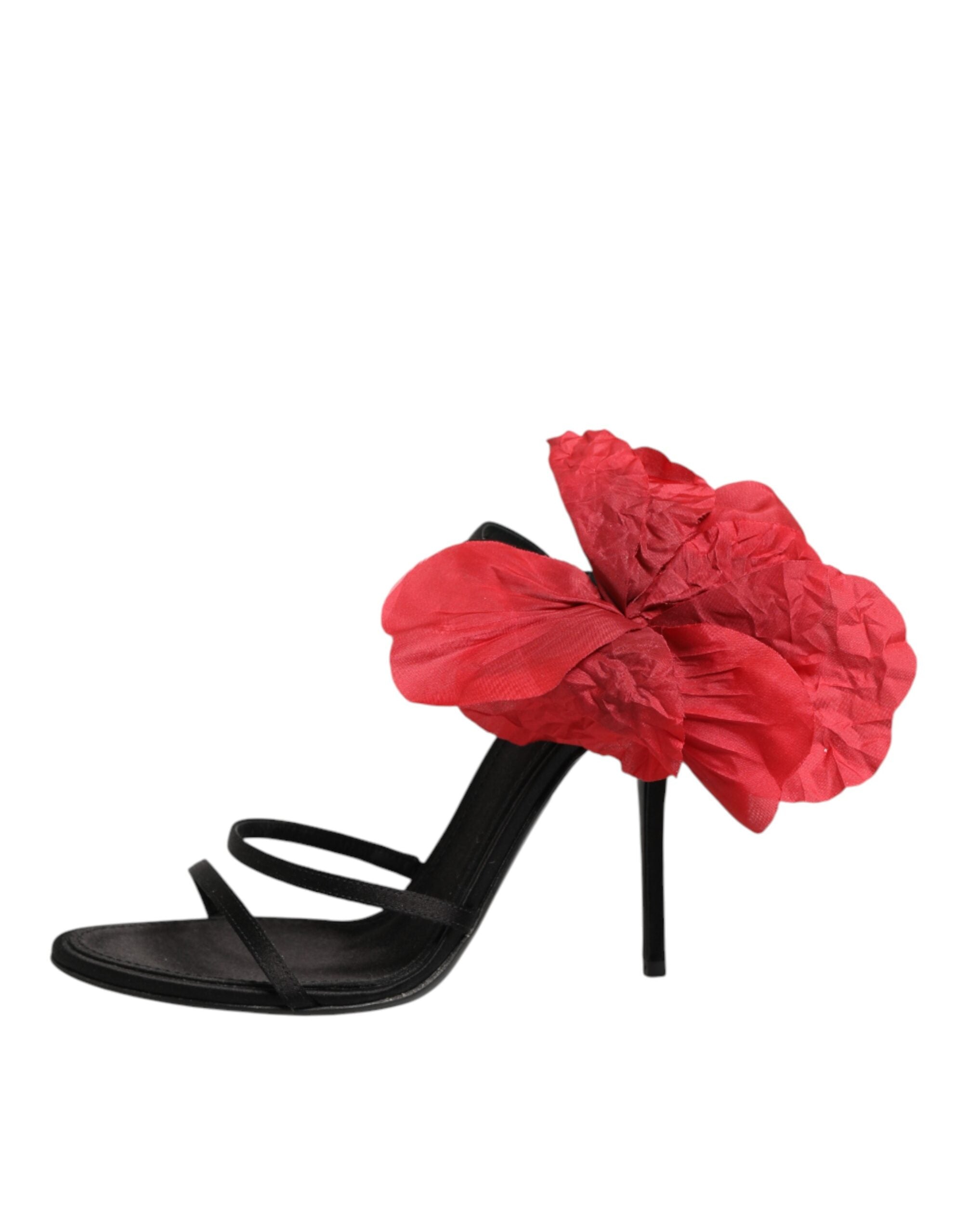 Dolce & Gabbana Schwarze Leder-Sandalen mit Riemchen und Blumen-Applikation-7