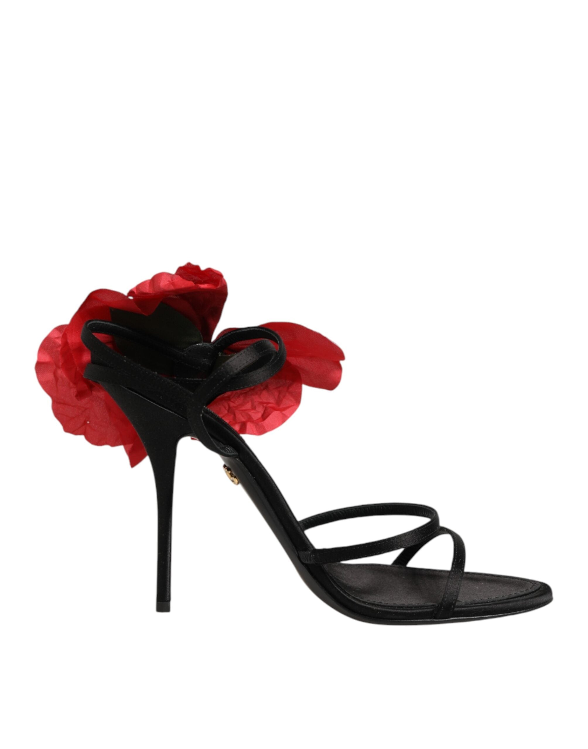 Dolce & Gabbana Schwarze Leder-Sandalen mit Riemchen und Blumen-Applikation-2
