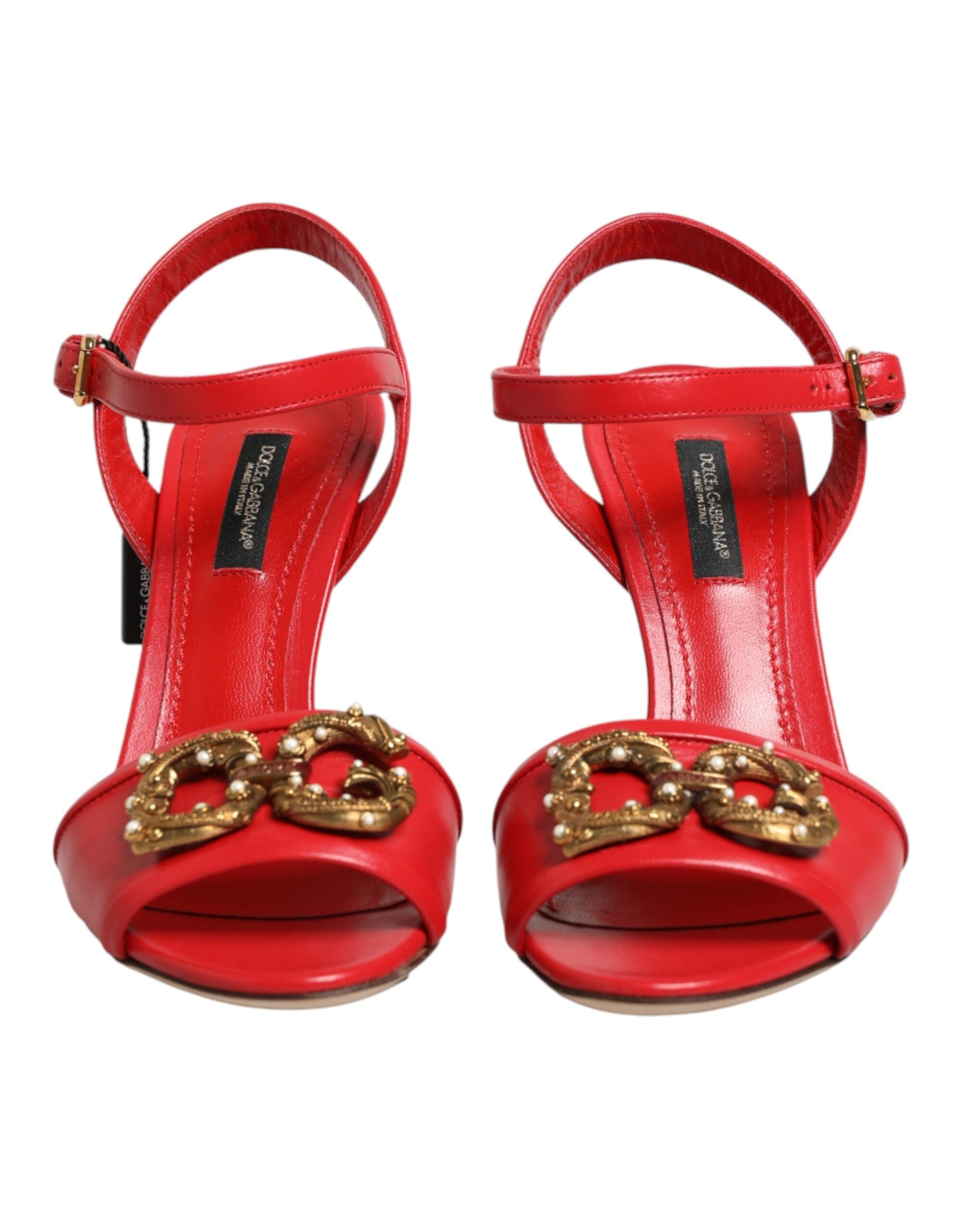Dolce & Gabbana red leather sandals with DG AMORE heel-3