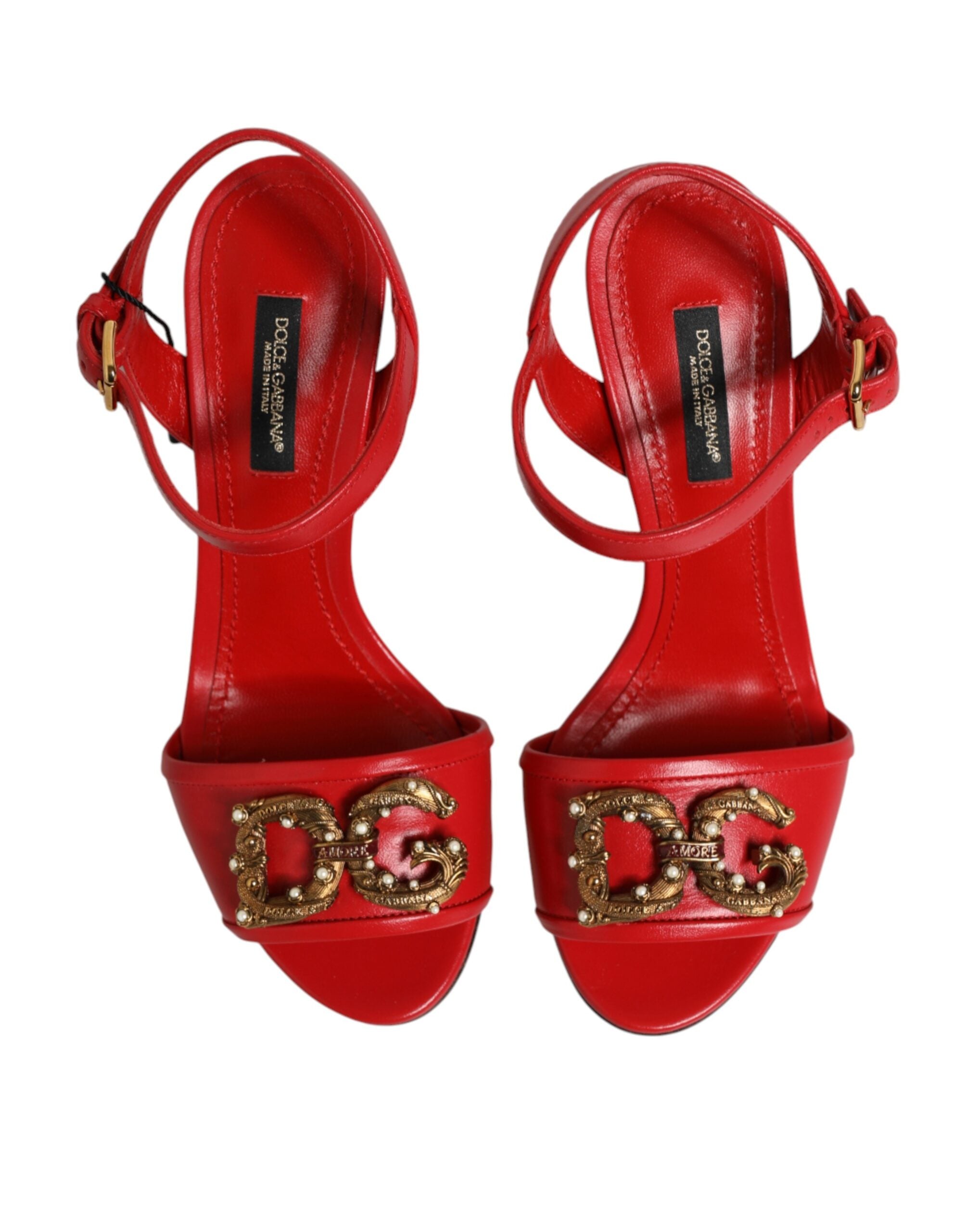 Dolce & Gabbana red leather sandals with DG AMORE heel-4