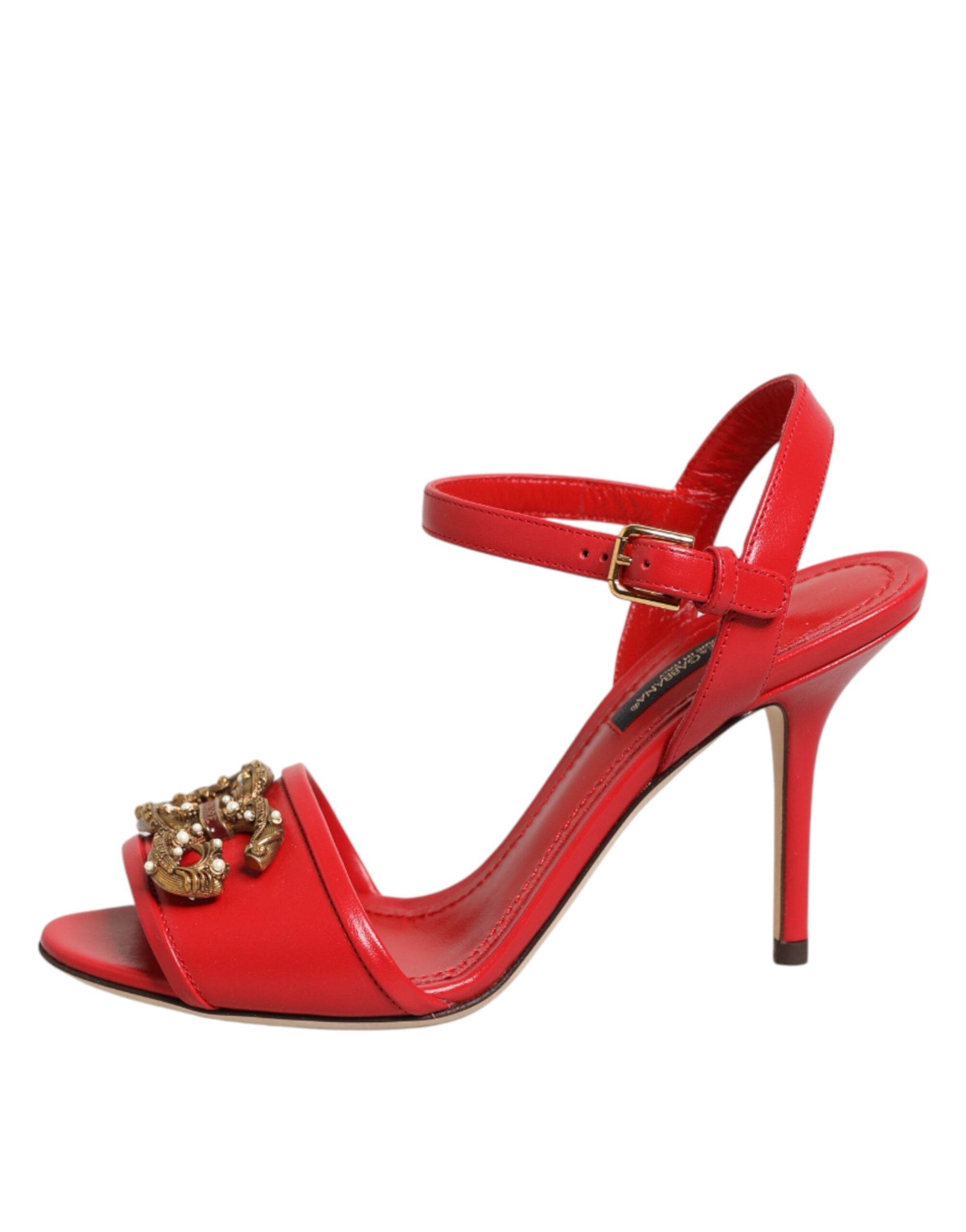 Dolce & Gabbana red leather sandals with DG AMORE heel-7