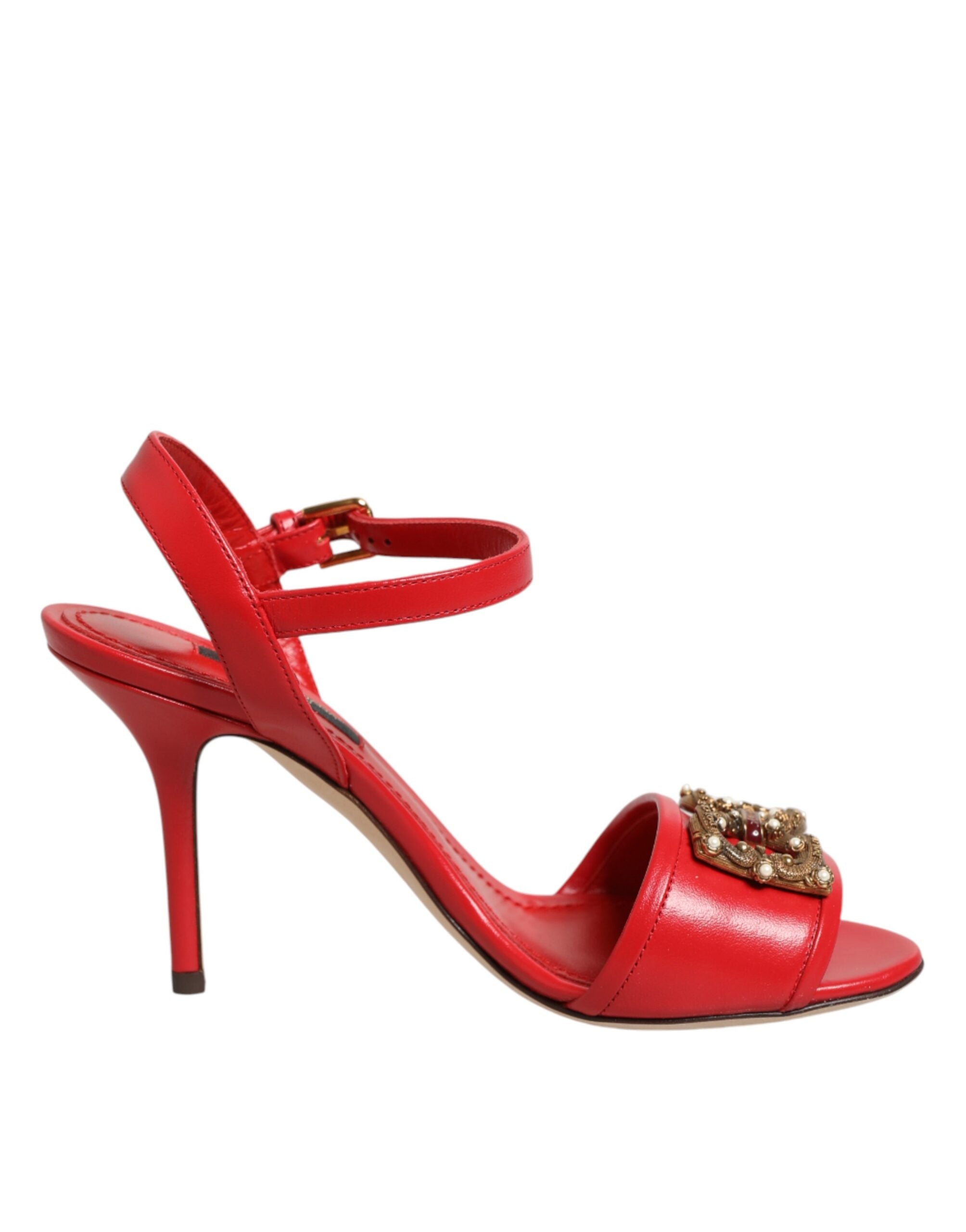 Dolce & Gabbana red leather sandals with DG AMORE heel-2