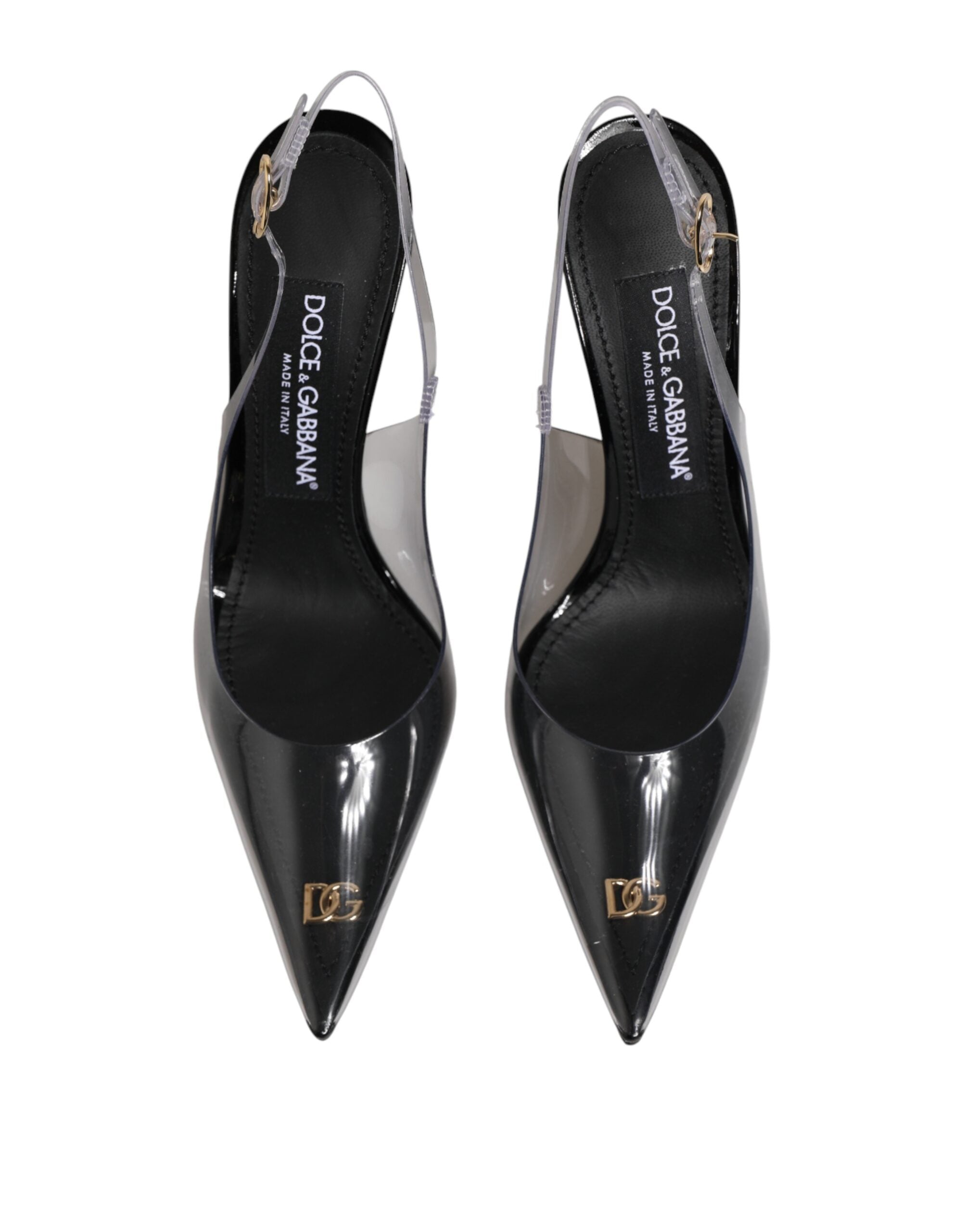 Dolce & Gabbana Black Leather Slingback Pumps with PVC Details-4