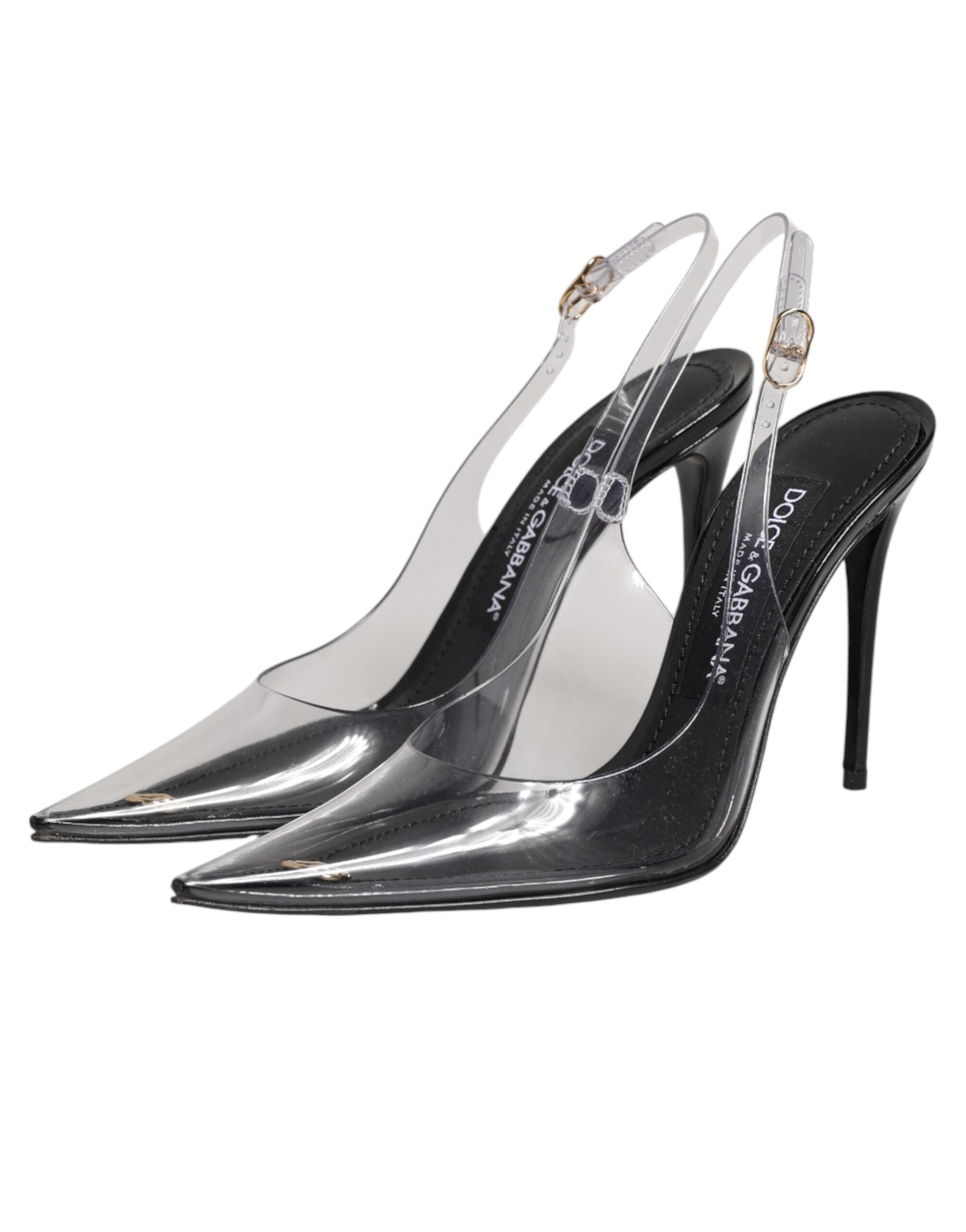 Dolce & Gabbana Black Leather Slingback Pumps with PVC Details-5