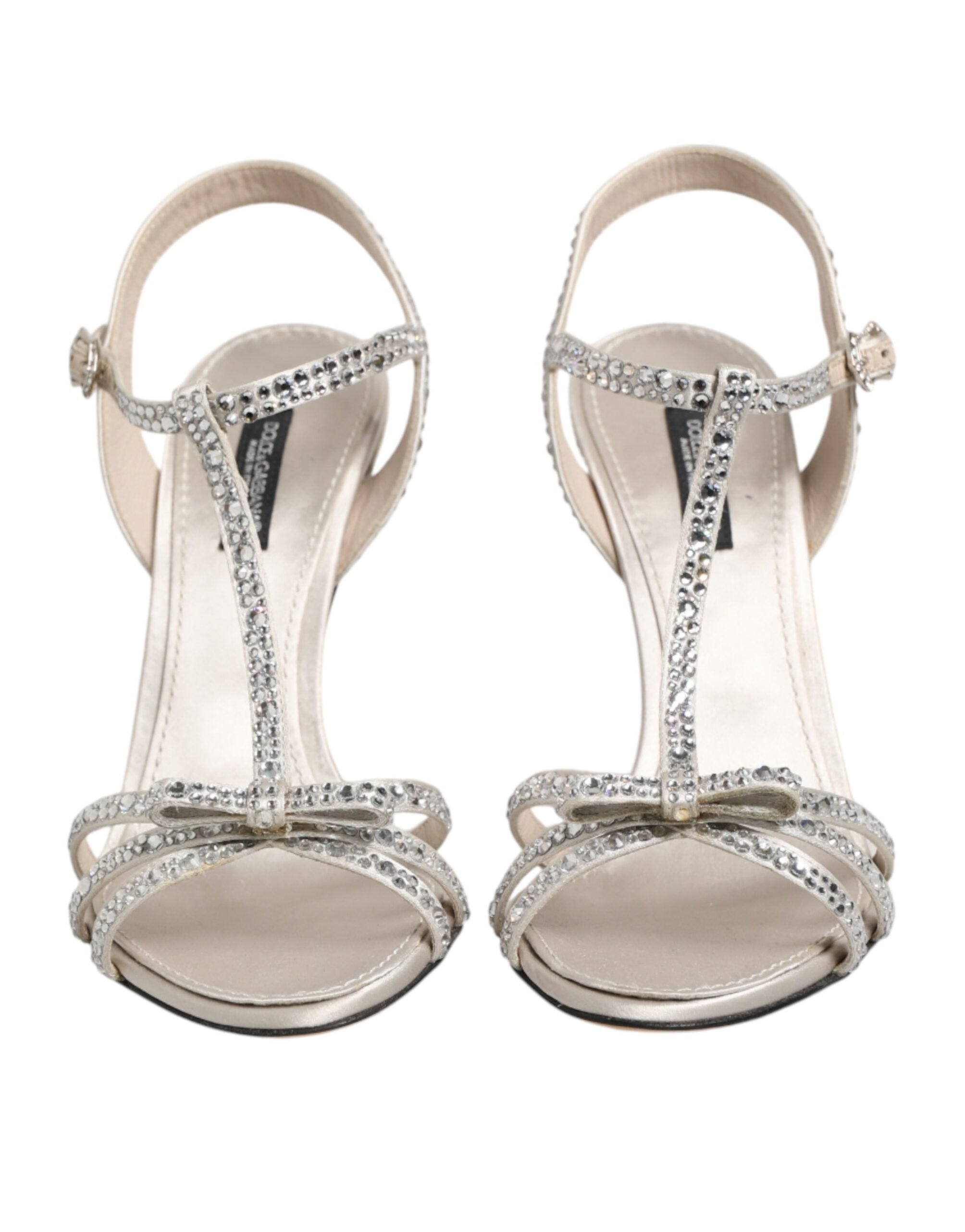 Sandalias con tira al tobillo y diamantes de imitación plateados de Dolce & Gabbana-3